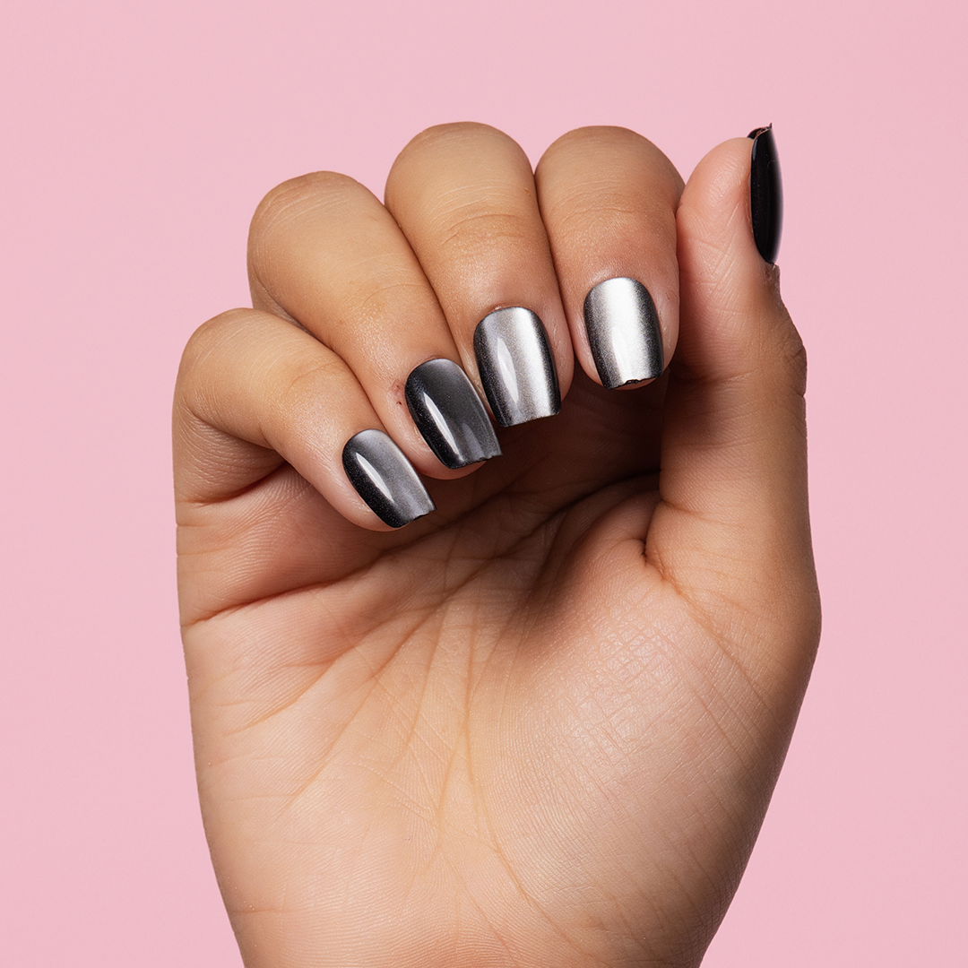 Black Cat Energy, Cat Eye with Nail Glue + Nail Glue Sticker | Medium, Square Press-On Nails