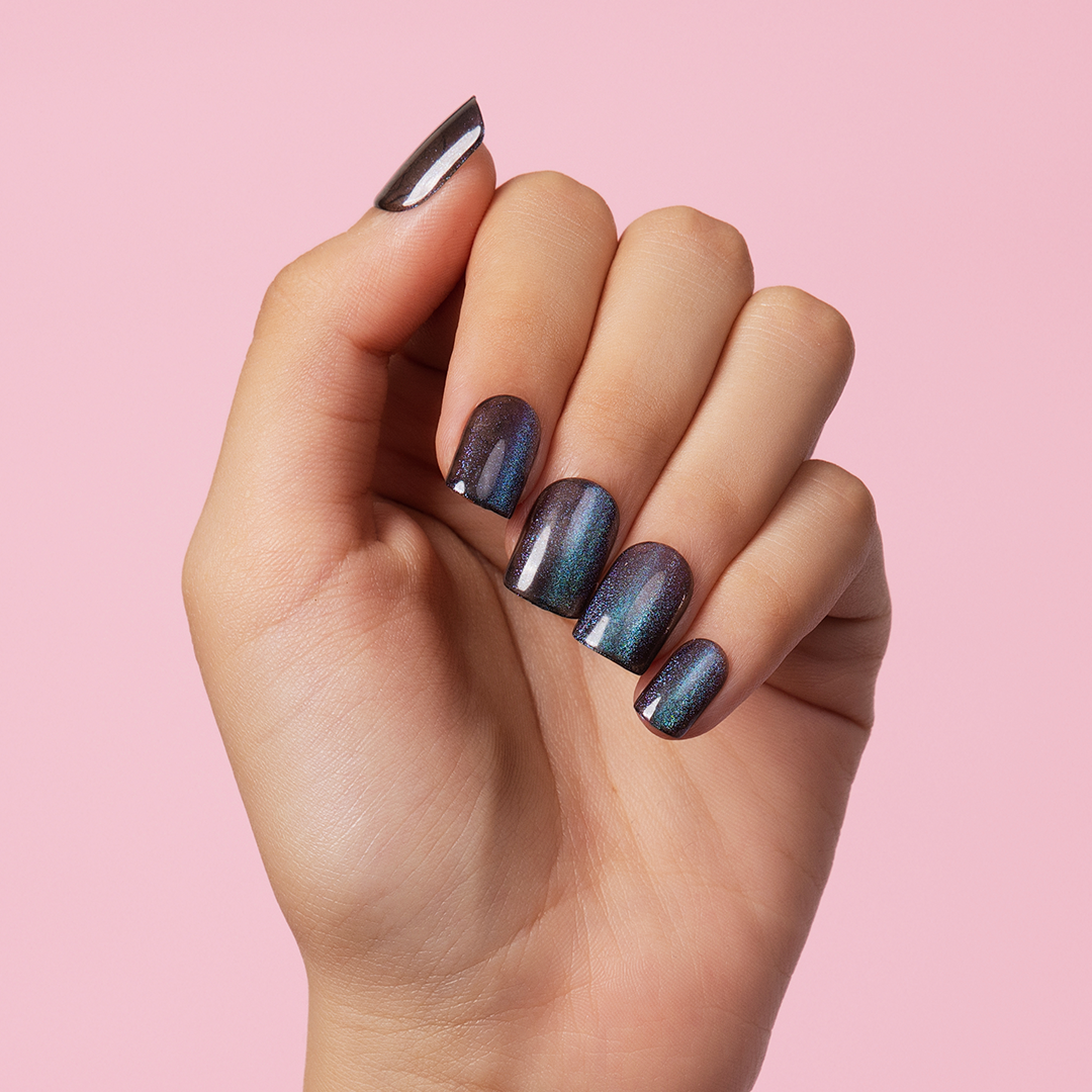 Glazed Blue, Cat Eye with Nail Glue + Nail Glue Sticker | Short, Square Press-On Nails