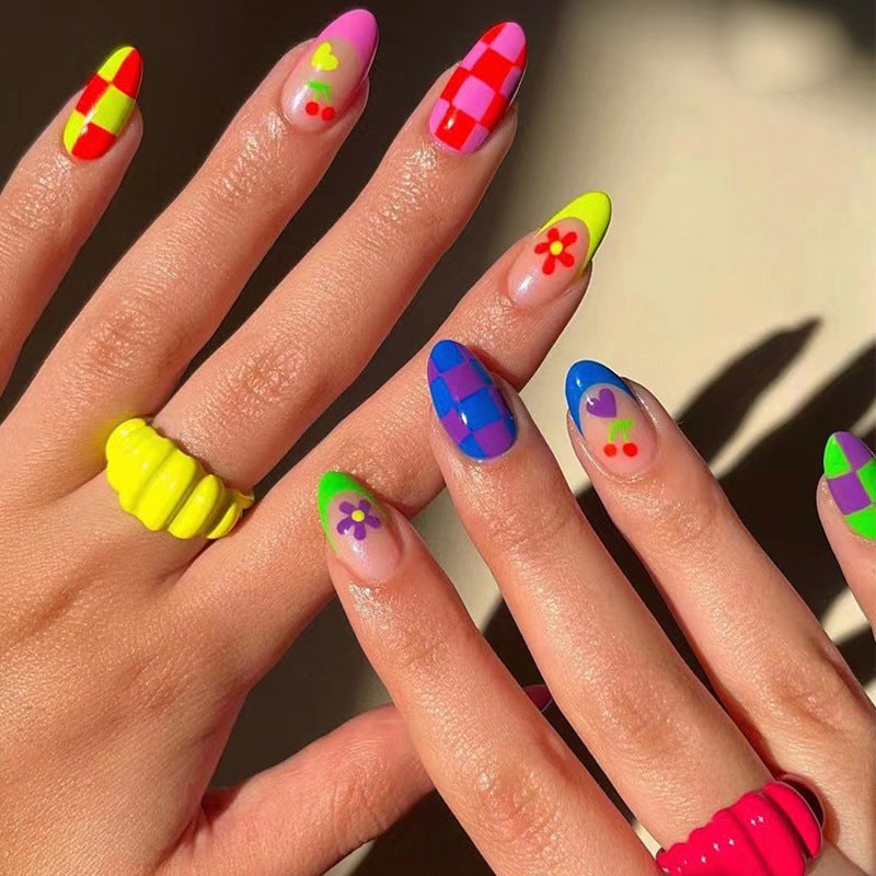 Colour Play, Abstract with Nail Glue + Nail Glue Sticker | Long, Almond Press-On Nails