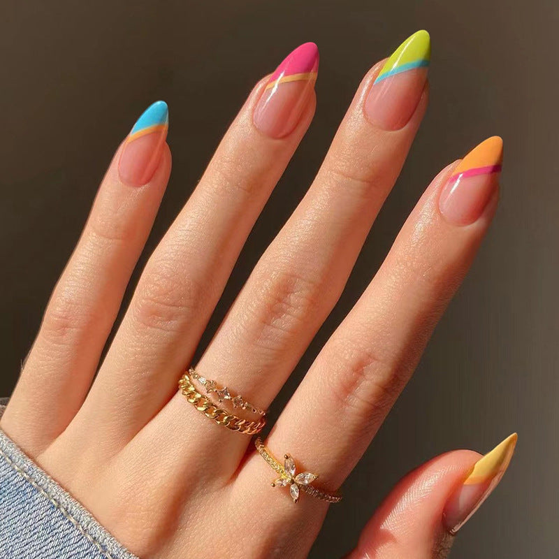 Candy Land, Abstract with Nail Glue + Nail Glue Sticker | Long, Almond Press-On Nails