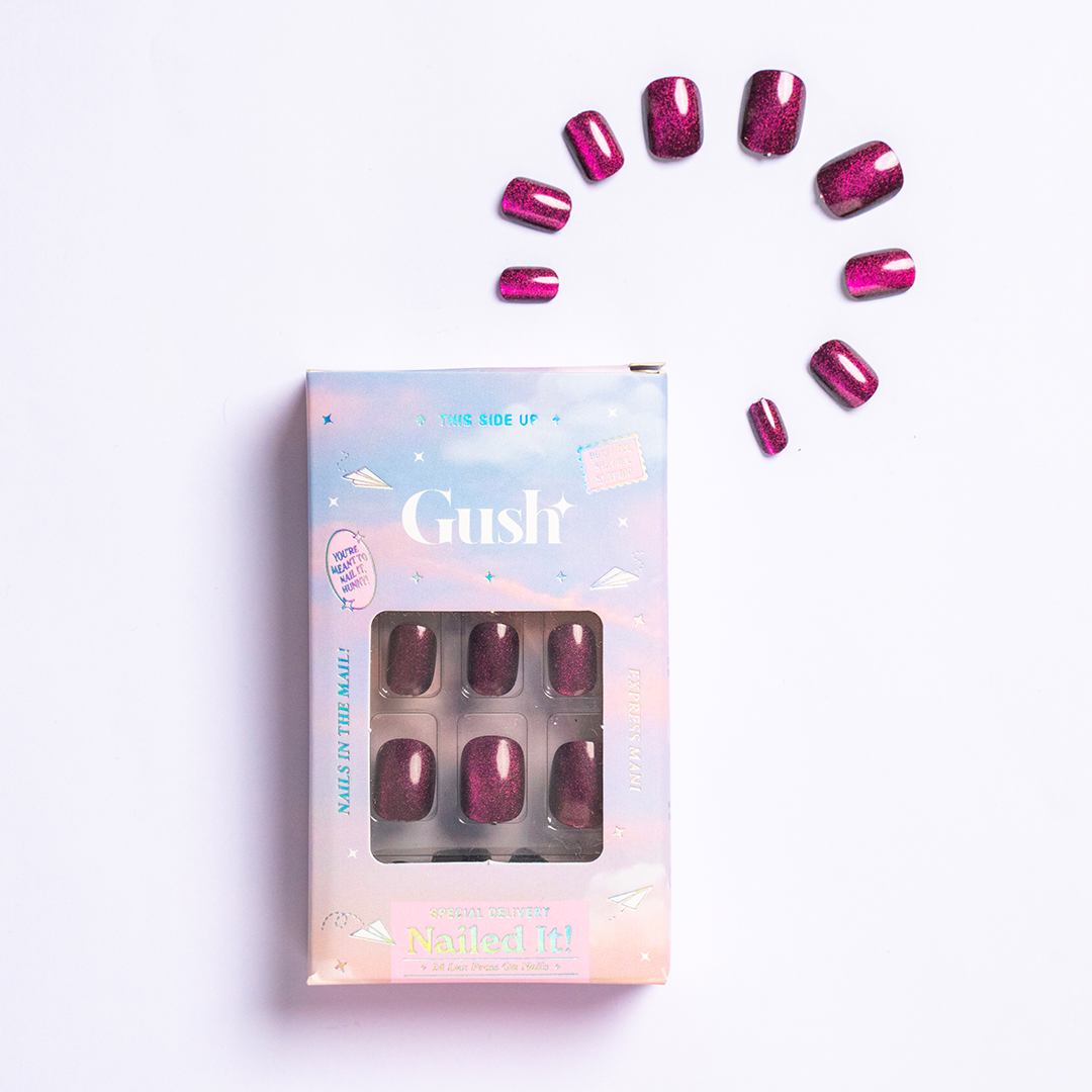 Ruby, Cat Eye with Nail Glue + Nail Glue Sticker | Short, Squoval Press-On Nails