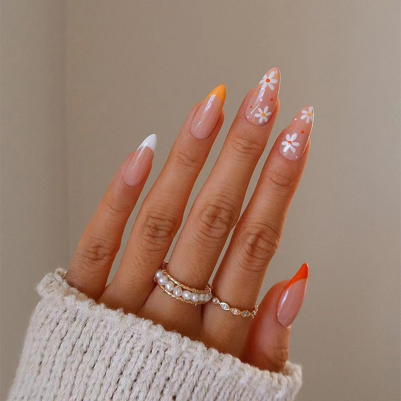 Spring Daisy Tips - Long Almond - Press on Nails