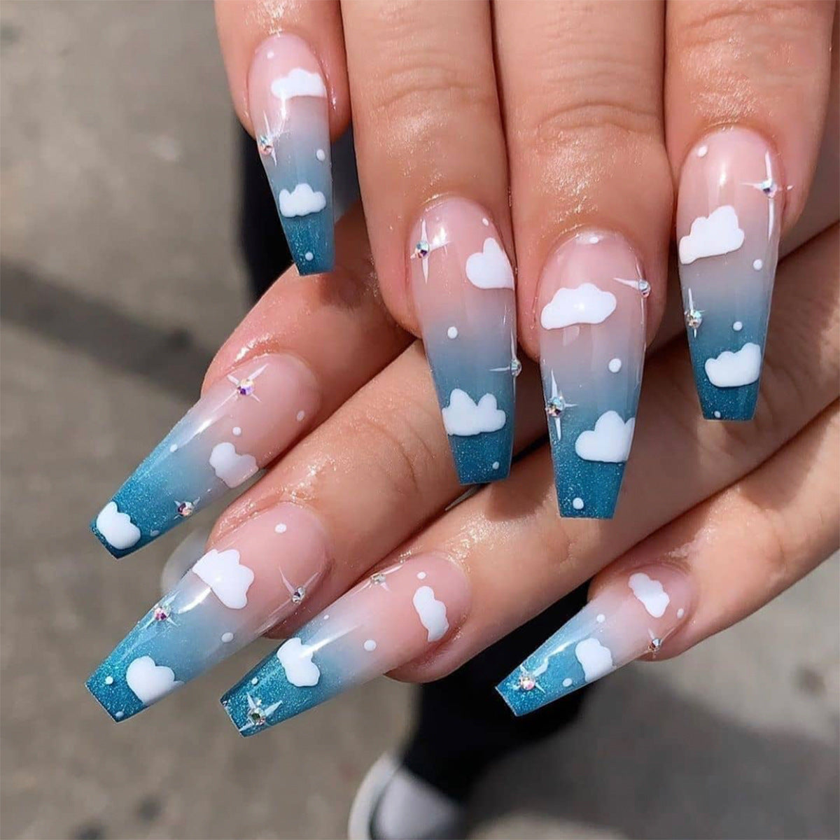 Blue Skies - Long Stiletto - Press on Nails