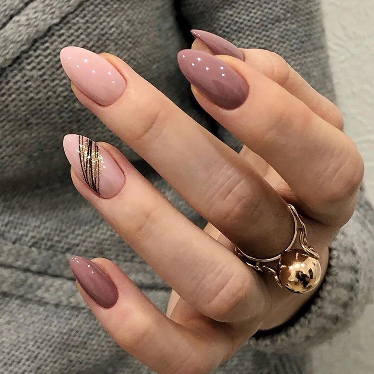 Peony Pinks, Abstract with Nail Glue + Nail Glue Sticker | Medium, Round Press-On Nails
