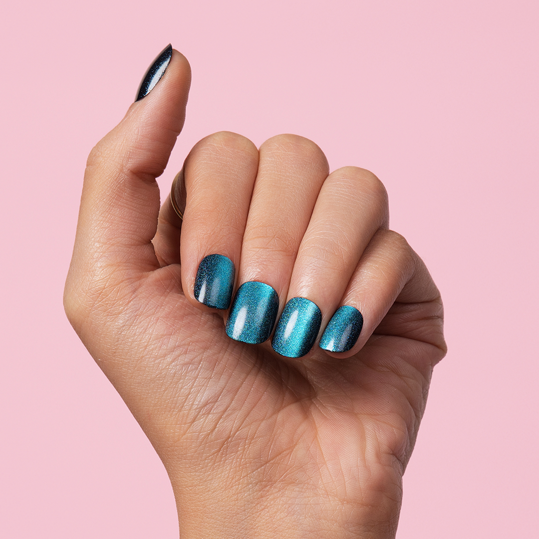 Deep Sea Siren, Shimmer Chrome with Nail Glue + Nail Glue Sticker | Medium, Square Press-On Nails
