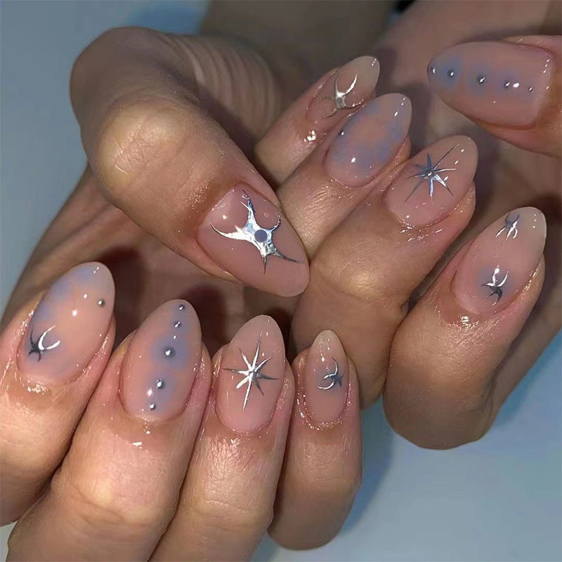 3D Silver Ovals - Long Round - Press on Nails