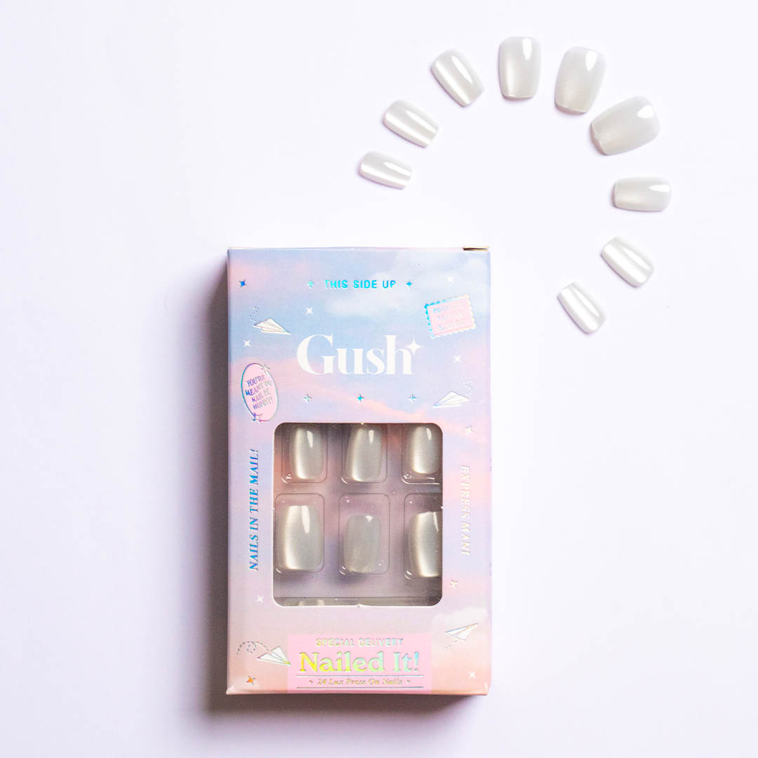 Ice Crystal, Chrome with Nail Glue + Nail Glue Sticker Medium | Square Press-On Nails