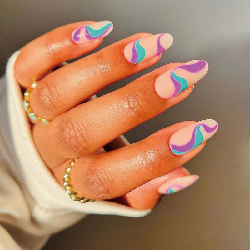 Abstract Purple Swirl - Medium Almond - Press on Nails
