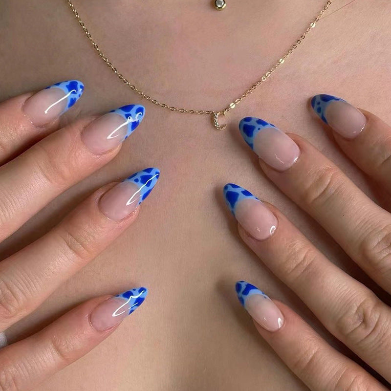 Aqua French - Medium Almond - Press on Nails