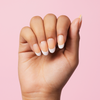 Manicure, French Tip with Nail Glue + Nail Glue Sticker | Medium, Round Press-On Nails