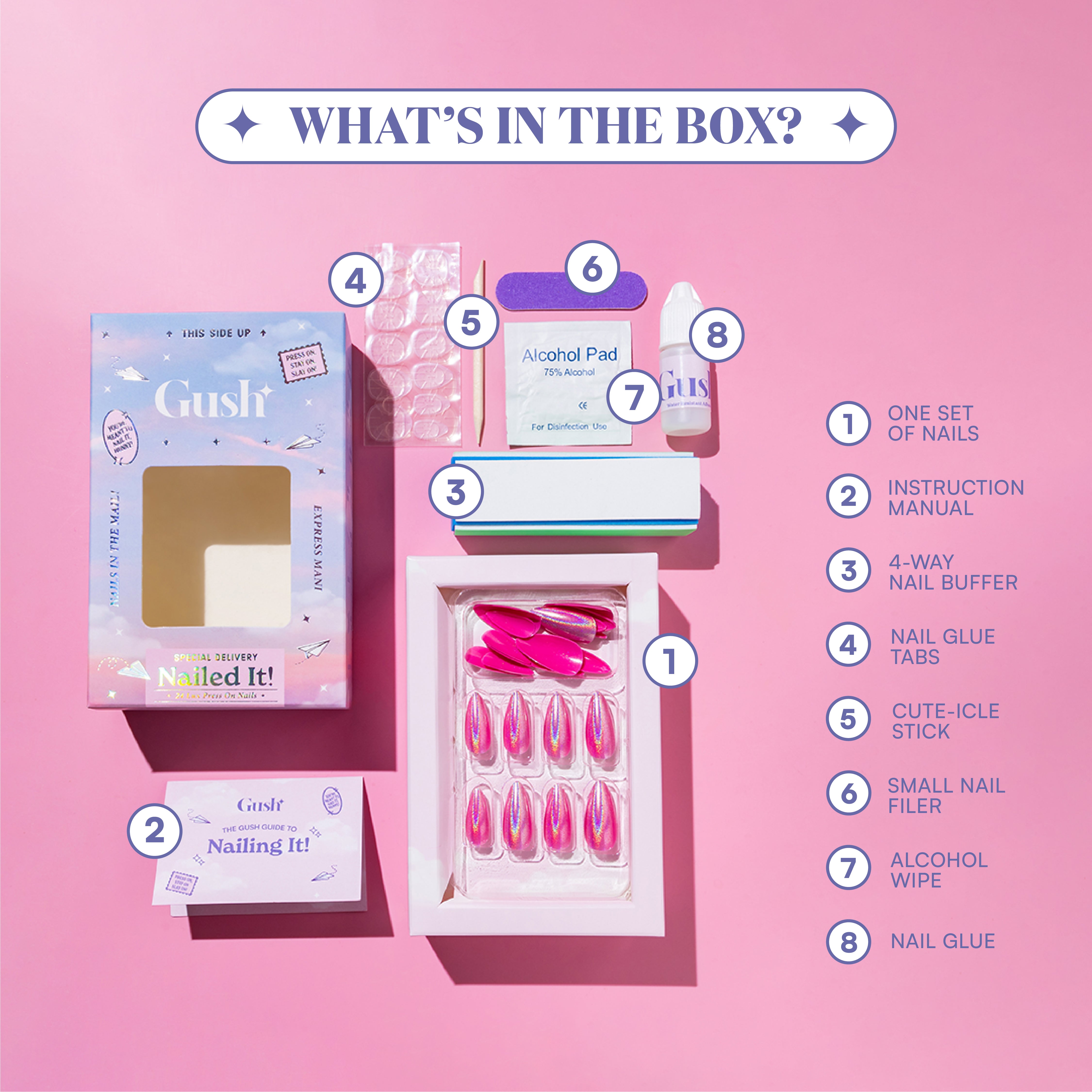 Fine French, French Tip with Nail Glue + Nail Glue Sticker | Medium, Almond Press-On Nails