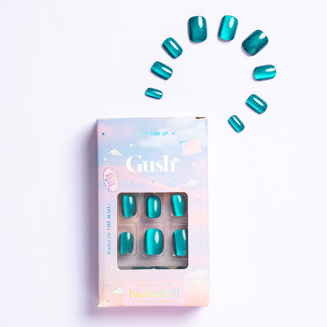 Deep Sea Siren, Shimmer Chrome with Nail Glue + Nail Glue Sticker | Medium, Square Press-On Nails