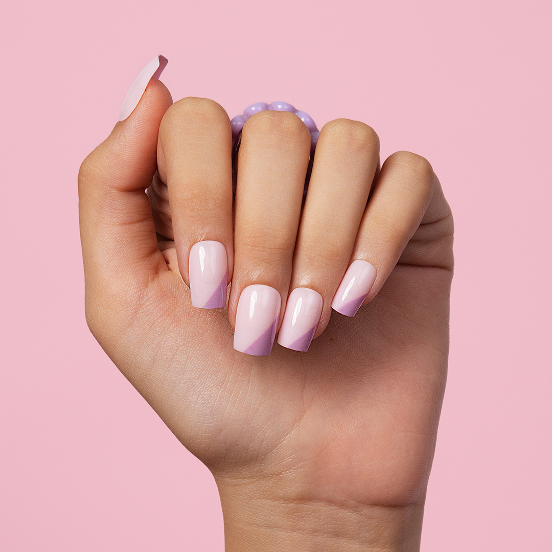 Asymmetrical French with Nail Glue + Nail Glue Sticker | Medium, Squoval Press-On Nails