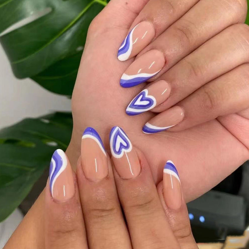 Wavy Purple Hearts - Medium Almond - Press on Nails