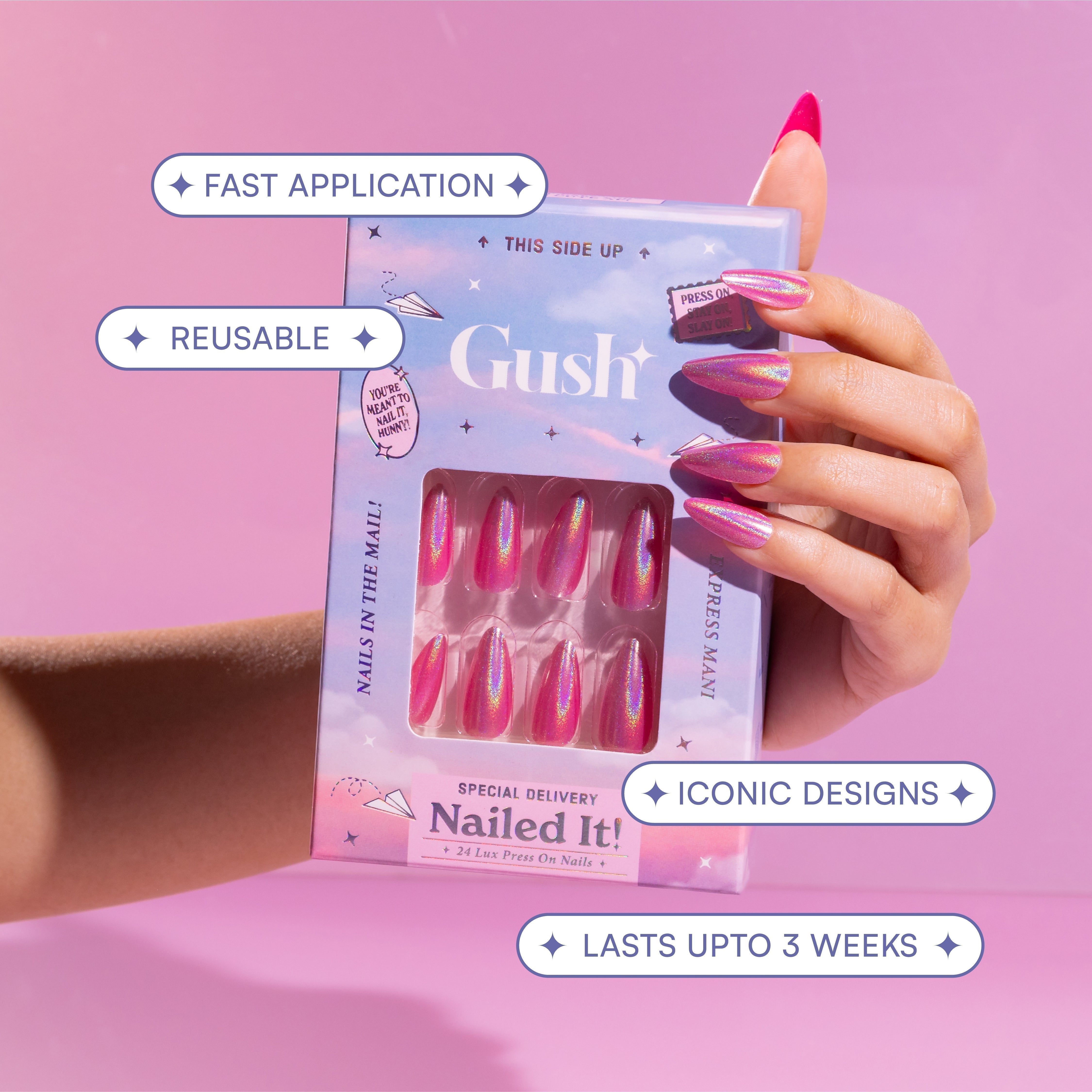 Colour Play, Abstract with Nail Glue + Nail Glue Sticker | Long, Almond Press-On Nails