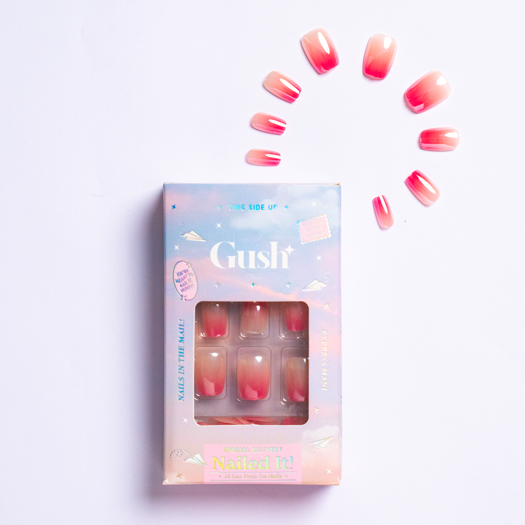 Citrus Pop, Ombré with Nail Glue + Nail Glue Sticker | Medium, Square Press-On Nails