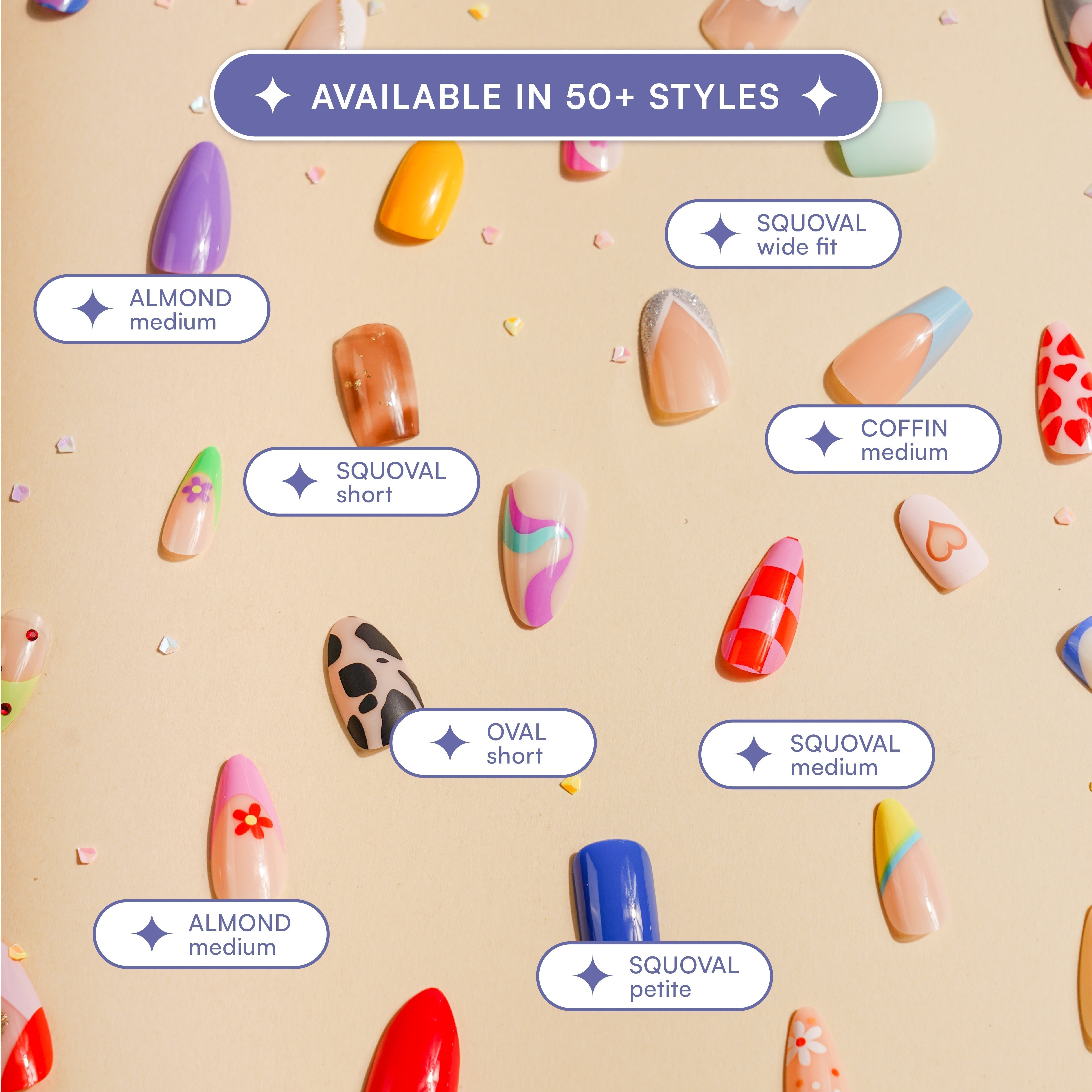 Summer Flowers, Abstract with Nail Glue + Nail Glue Sticker | Long, Almond Press-On Nails