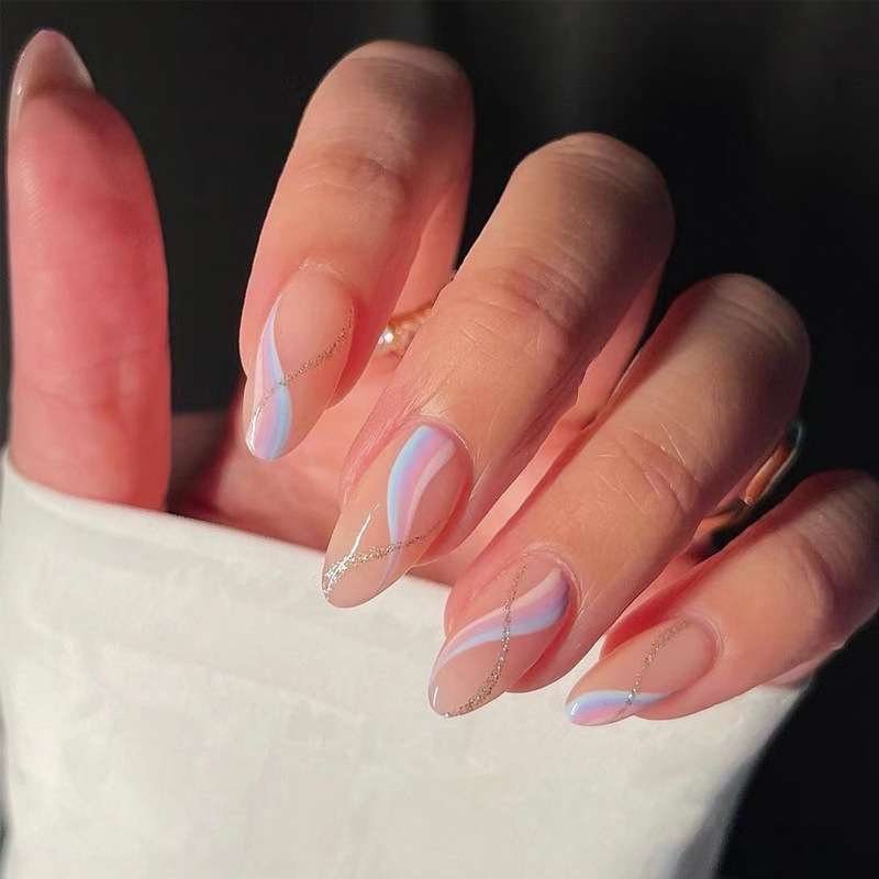 Cotton candy swirls - Medium Almond - Press on Nails