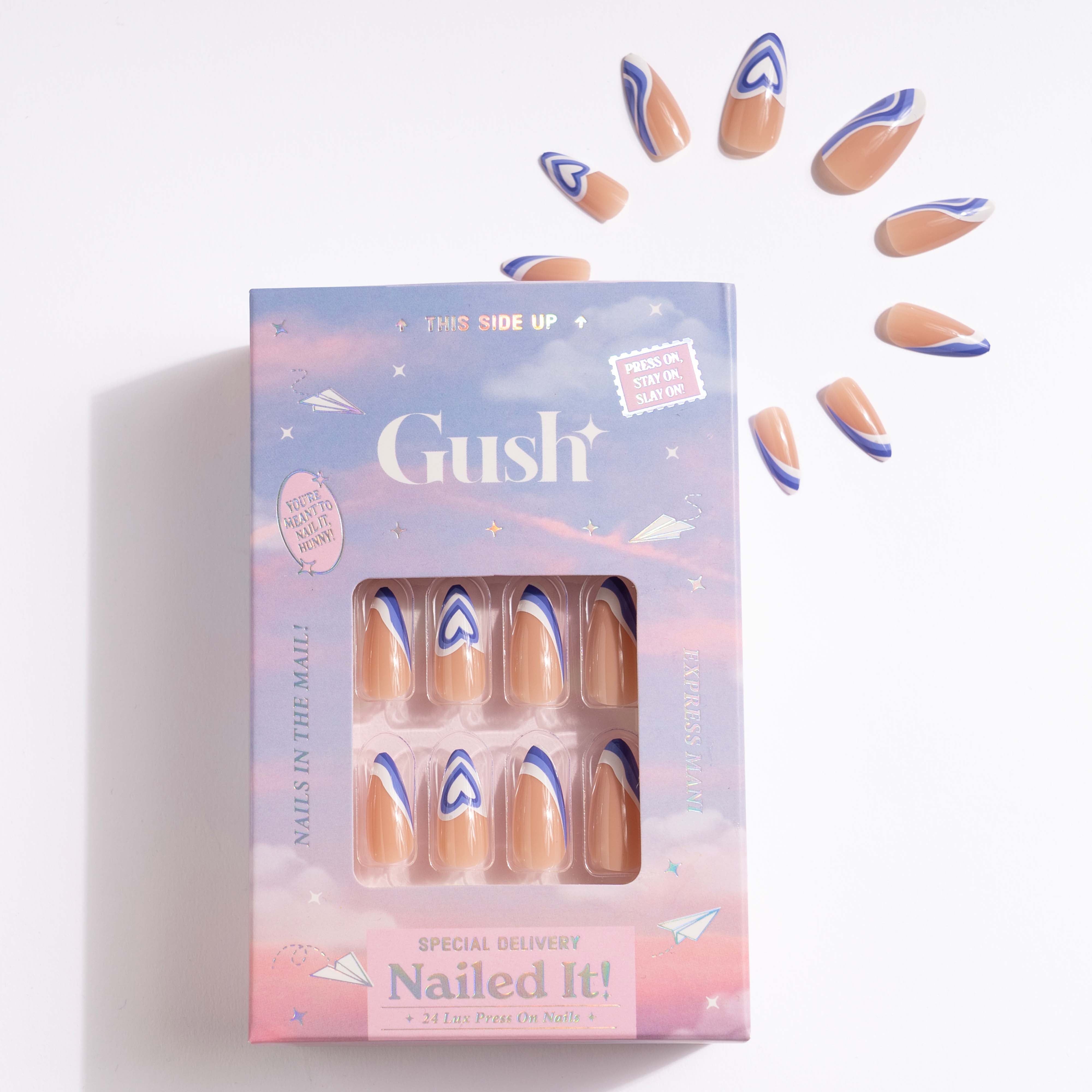 Wavy Purple Hearts - Medium Almond - Press on Nails