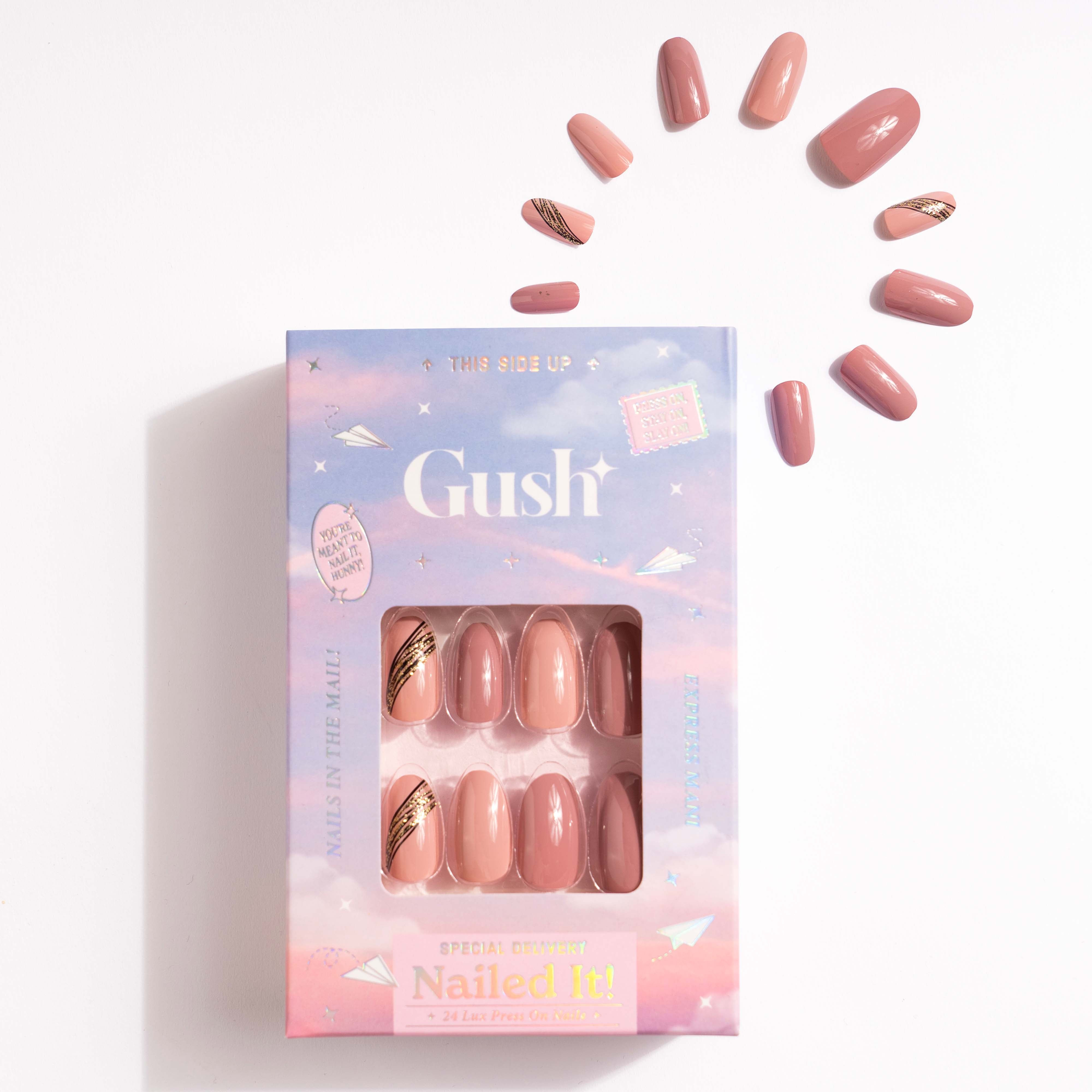 Peony Pinks, Abstract with Nail Glue + Nail Glue Sticker | Medium, Round Press-On Nails