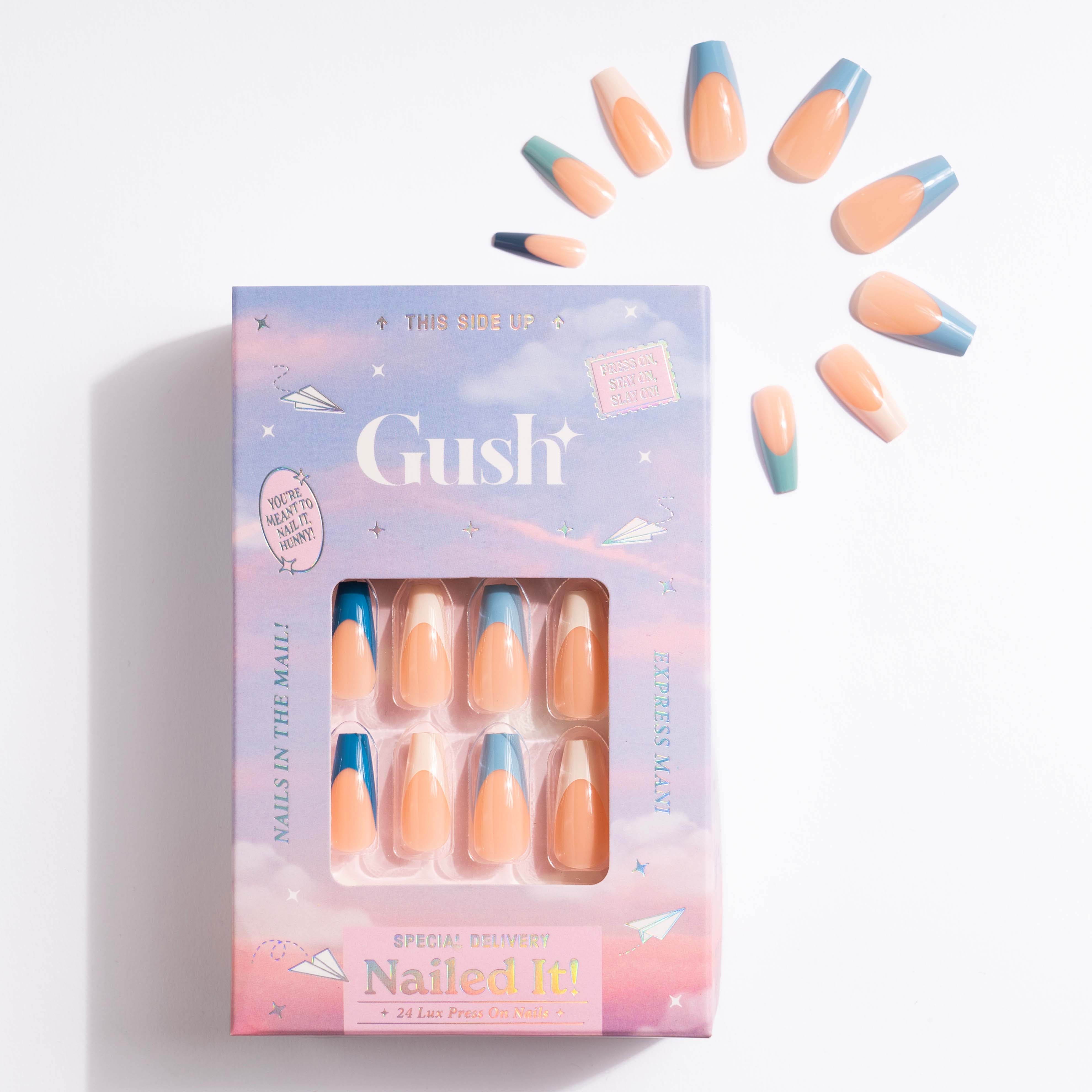 Blue French Tips - Medium Square - Press on Nails