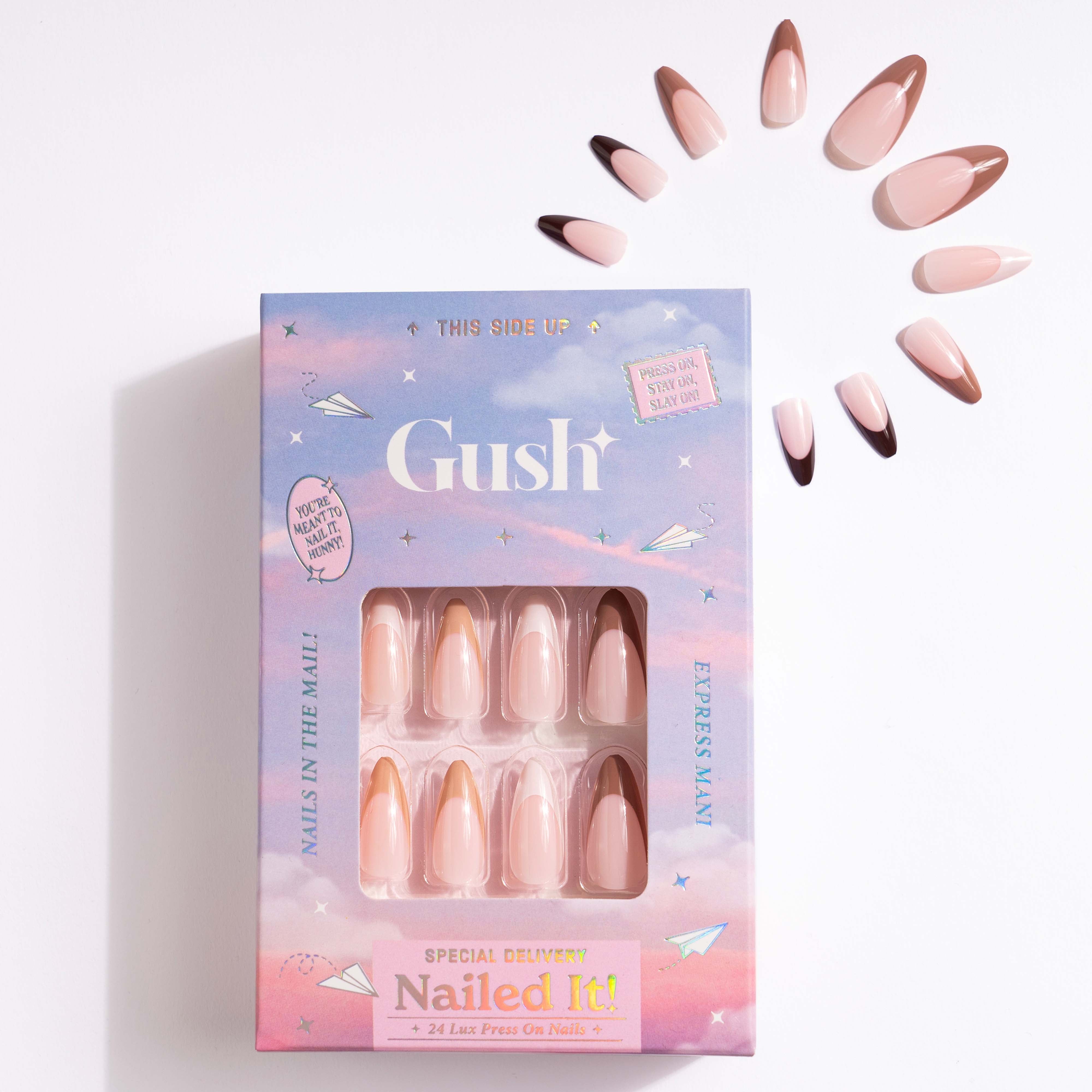 Shades of Brown, Abstract with Nail Glue + Nail Glue Sticker | Long, Almond Press On Nails