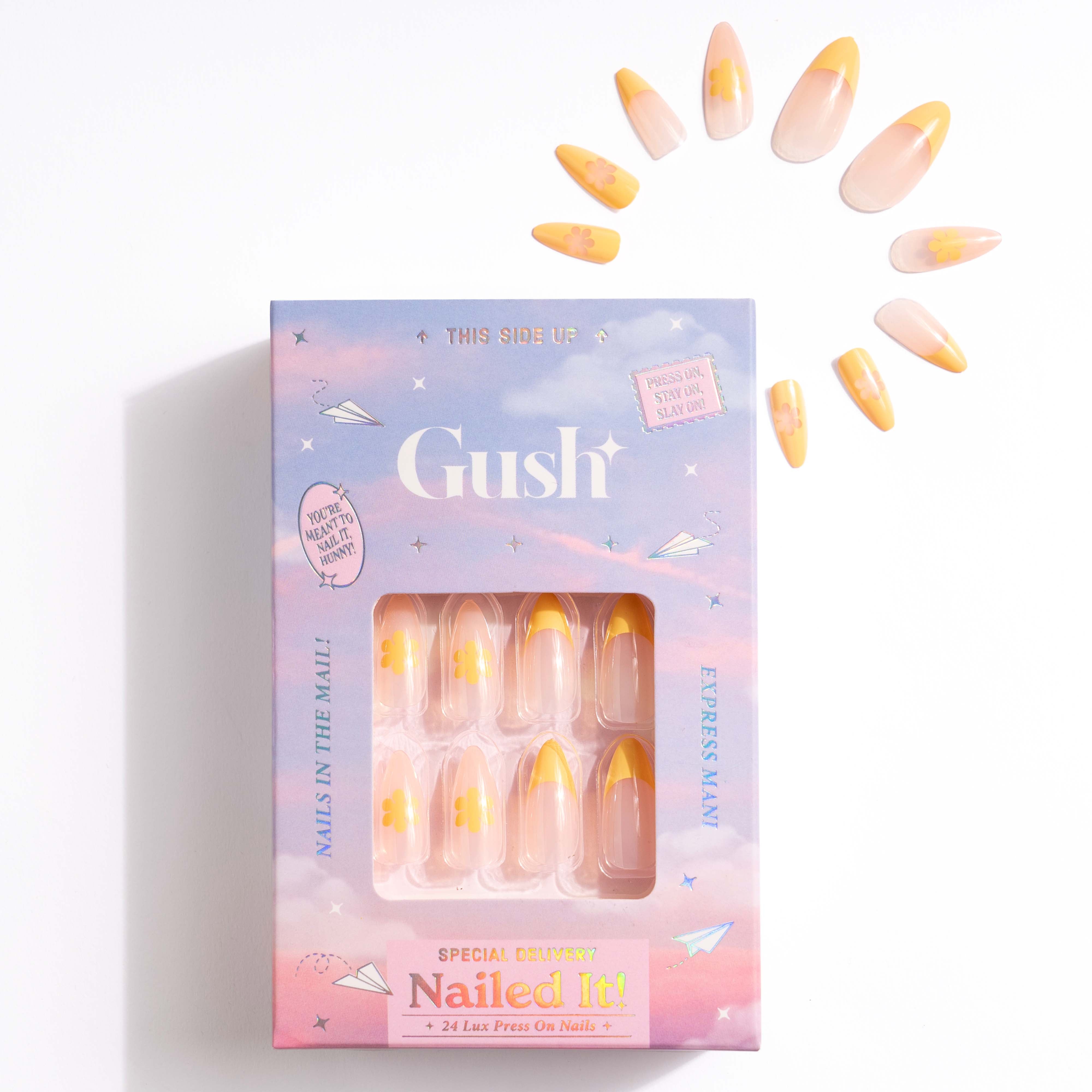 Summer Flowers, Abstract with Nail Glue + Nail Glue Sticker | Long, Almond Press-On Nails