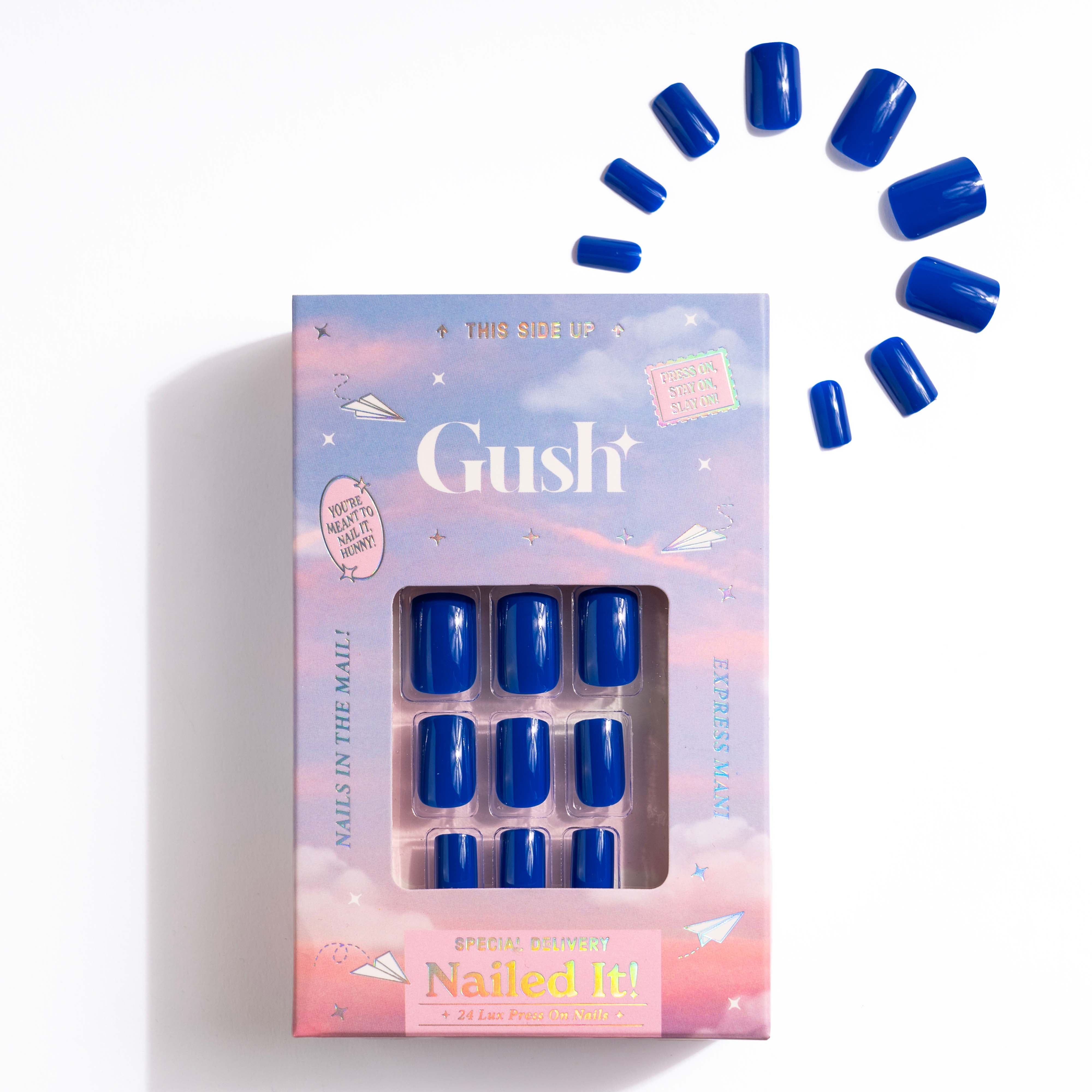 Royal Blue with Nail Glue + Nail Glue Sticker | Medium, Square Press-On Nails