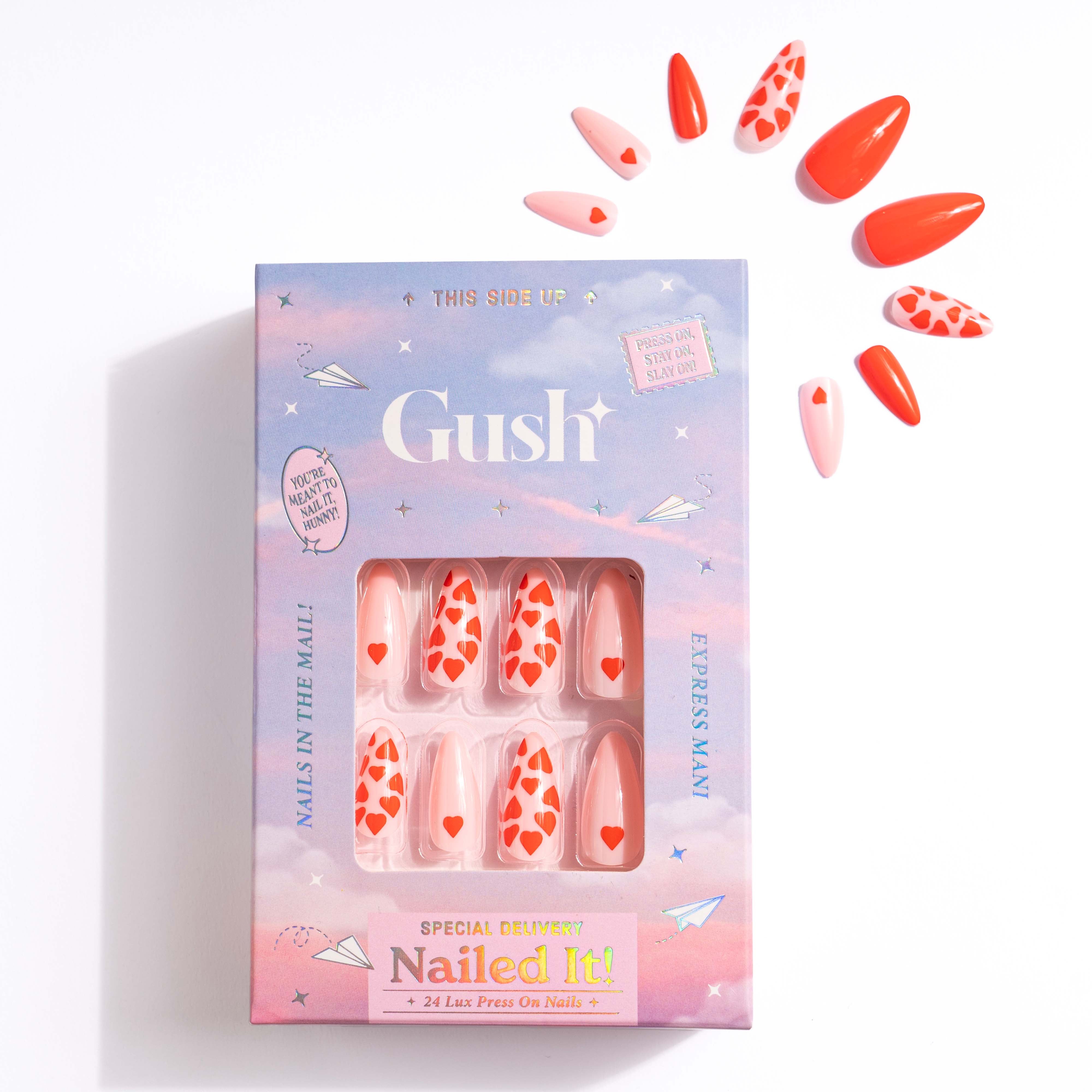 Red Hearts - Medium Stiletto - Press on Nails