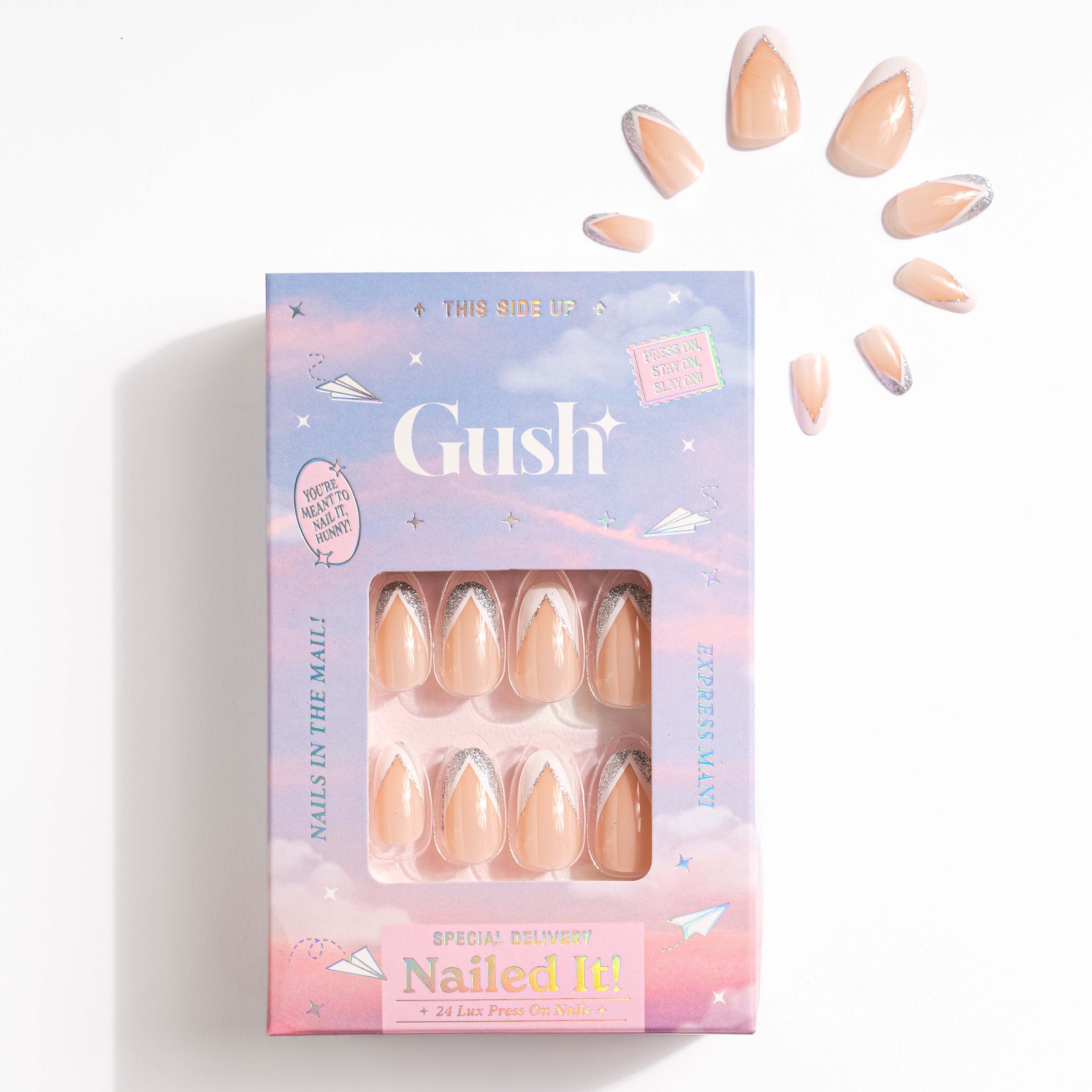 Shimmery French Tips - Short Round - Press on Nails