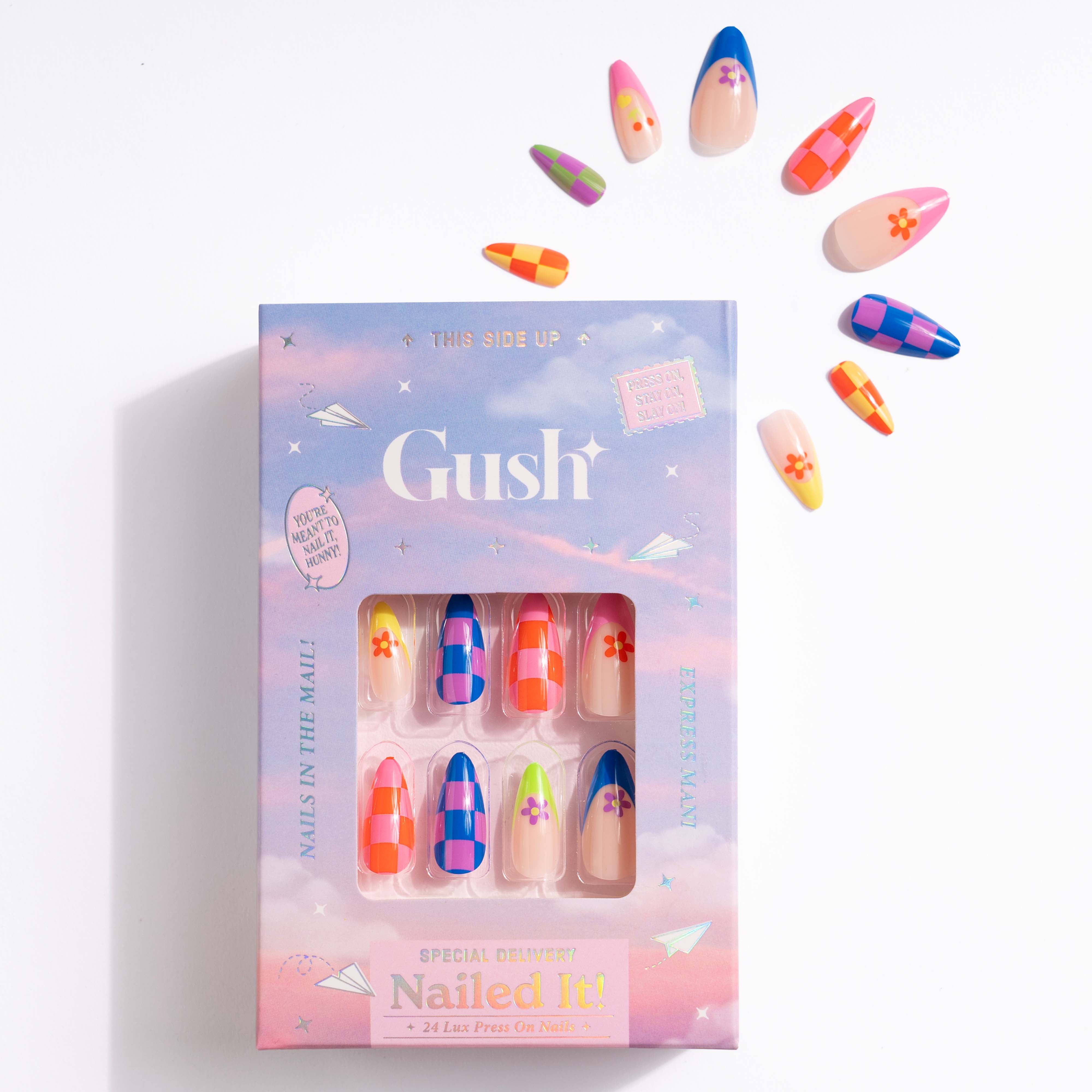 Colour Play, Abstract with Nail Glue + Nail Glue Sticker | Long, Almond Press-On Nails