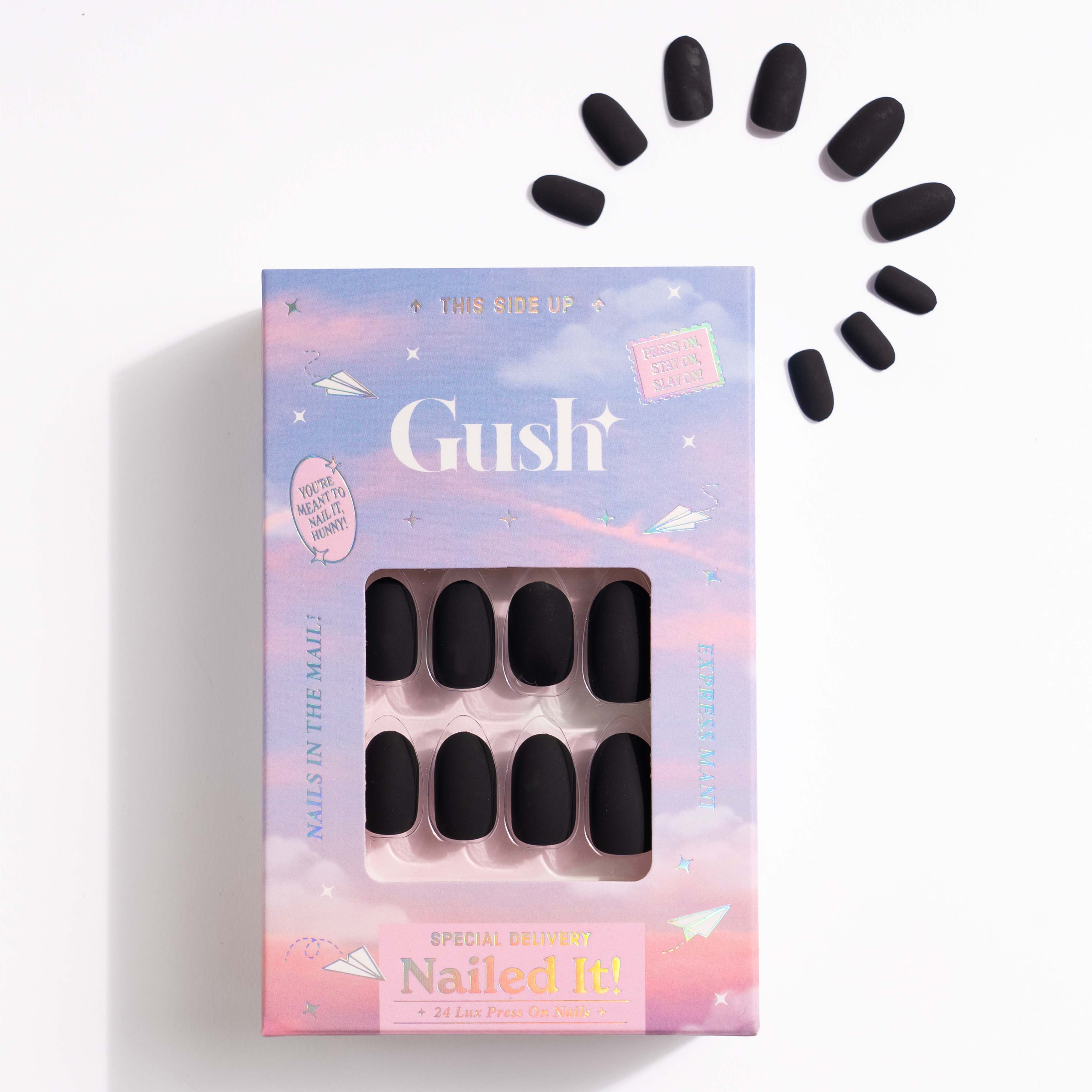 Matte Black, Matte with Nail Glue + Nail Glue Sticker | Medium, Round Press-On Nails