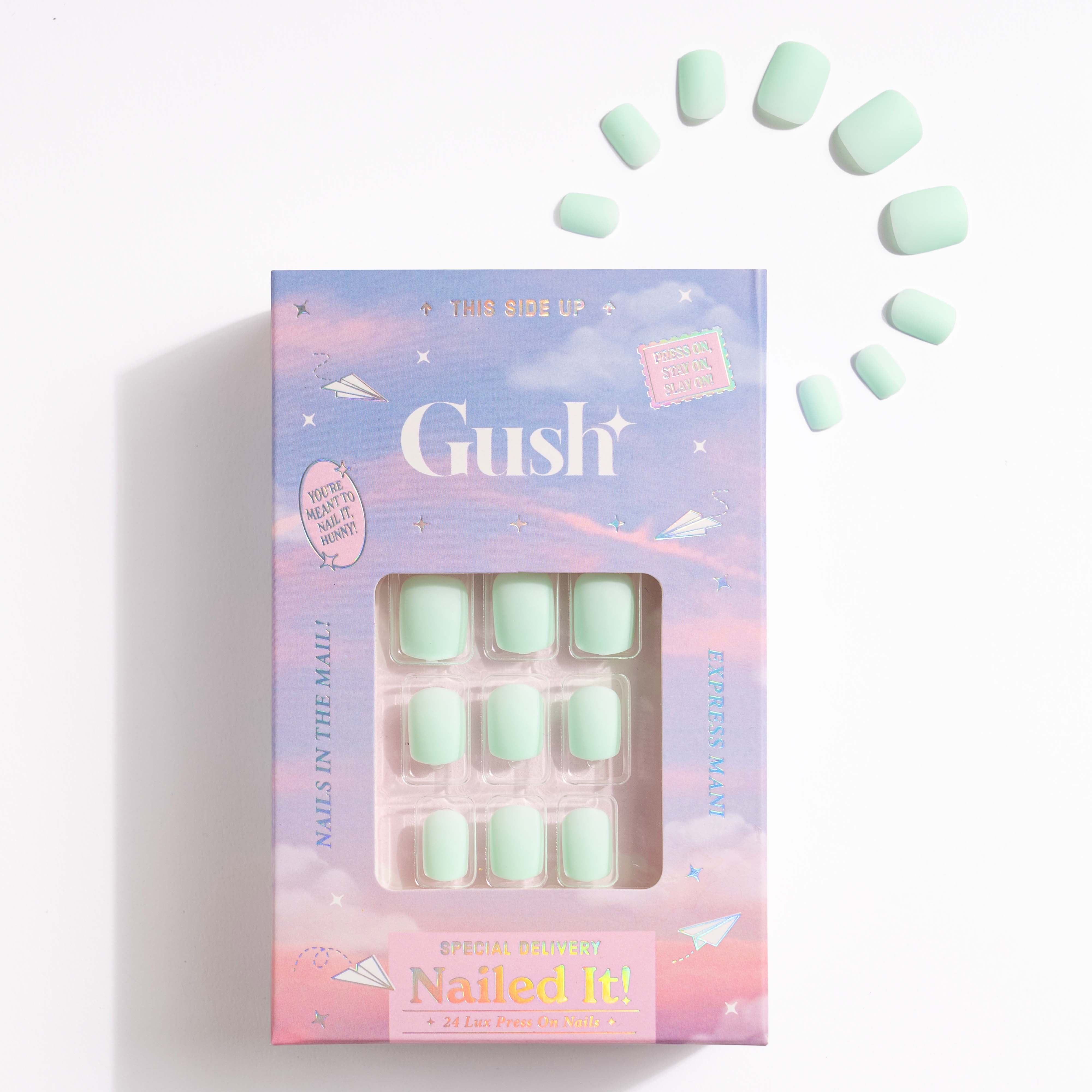Mint Green, Matte with Nail Glue + Nail Glue Sticker | Short, Square Press-On Nails