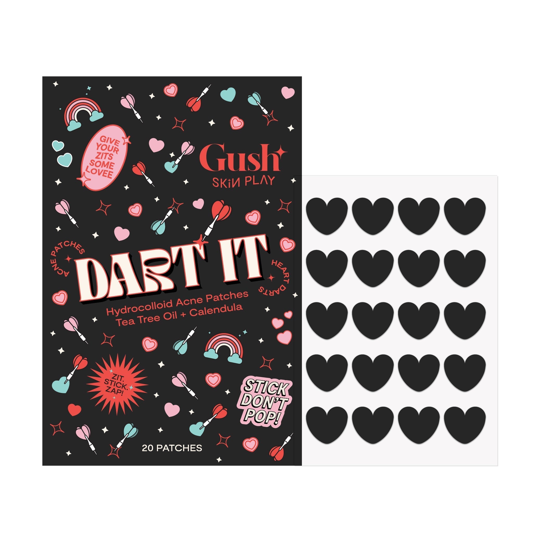 🎁 🎁 Dart It - Tea Tree & Hydrocolloid Acne Pimple Patches for Zits & Blemishes - Black Heart
