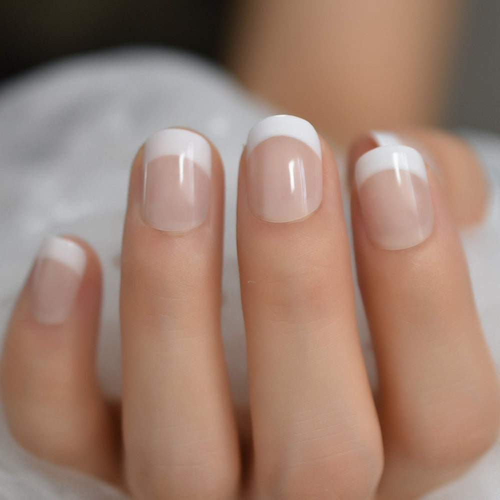 Winter, French Tip with Nail Glue + Nail Glue Sticker | Short, Squoval Press-On Nails