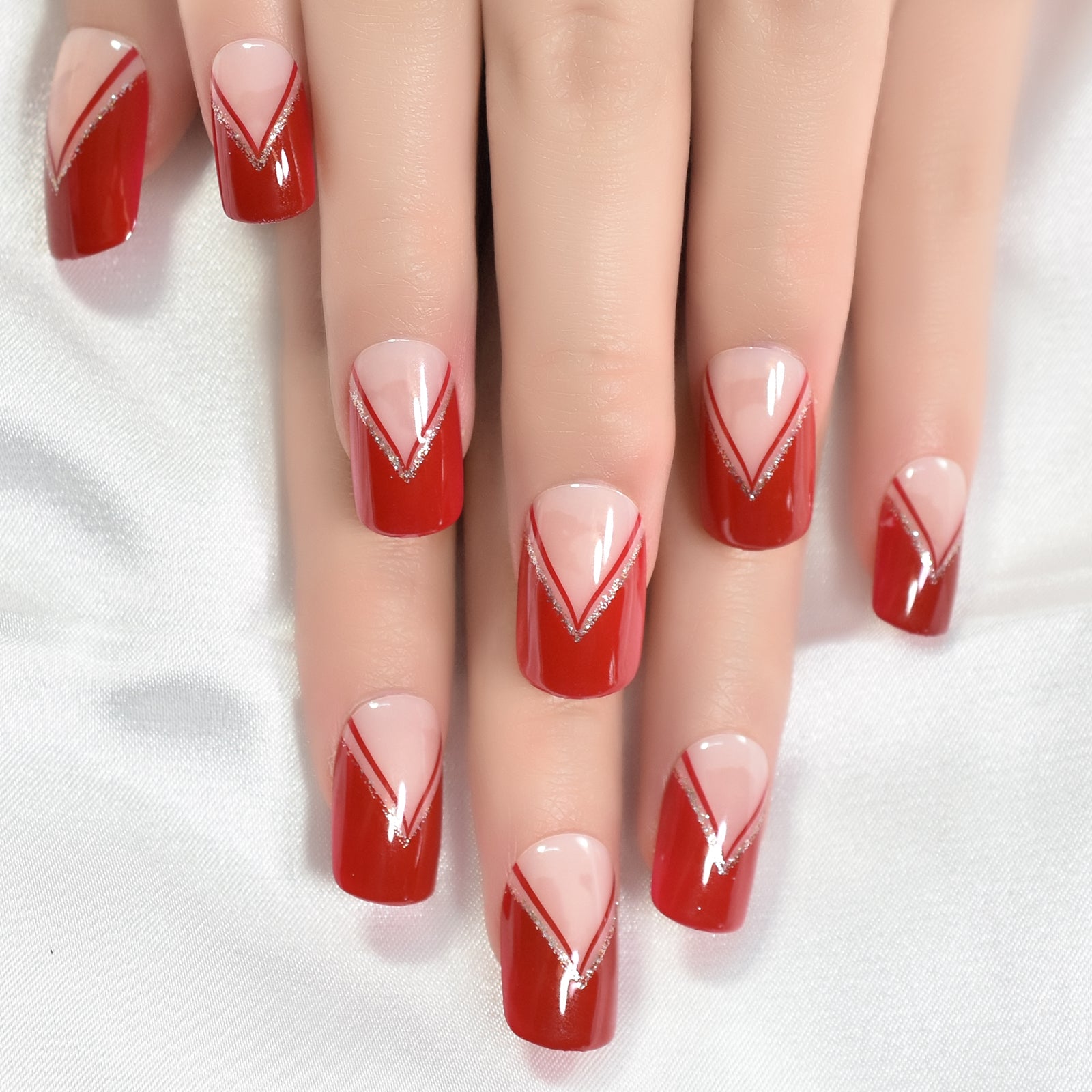 Red Edge - Medium Square - Press on Nails