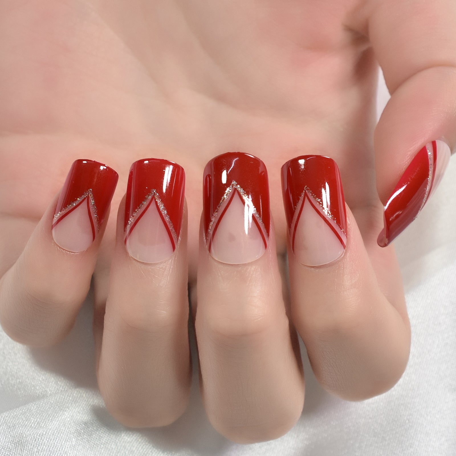 Red Edge - Medium Square - Press on Nails