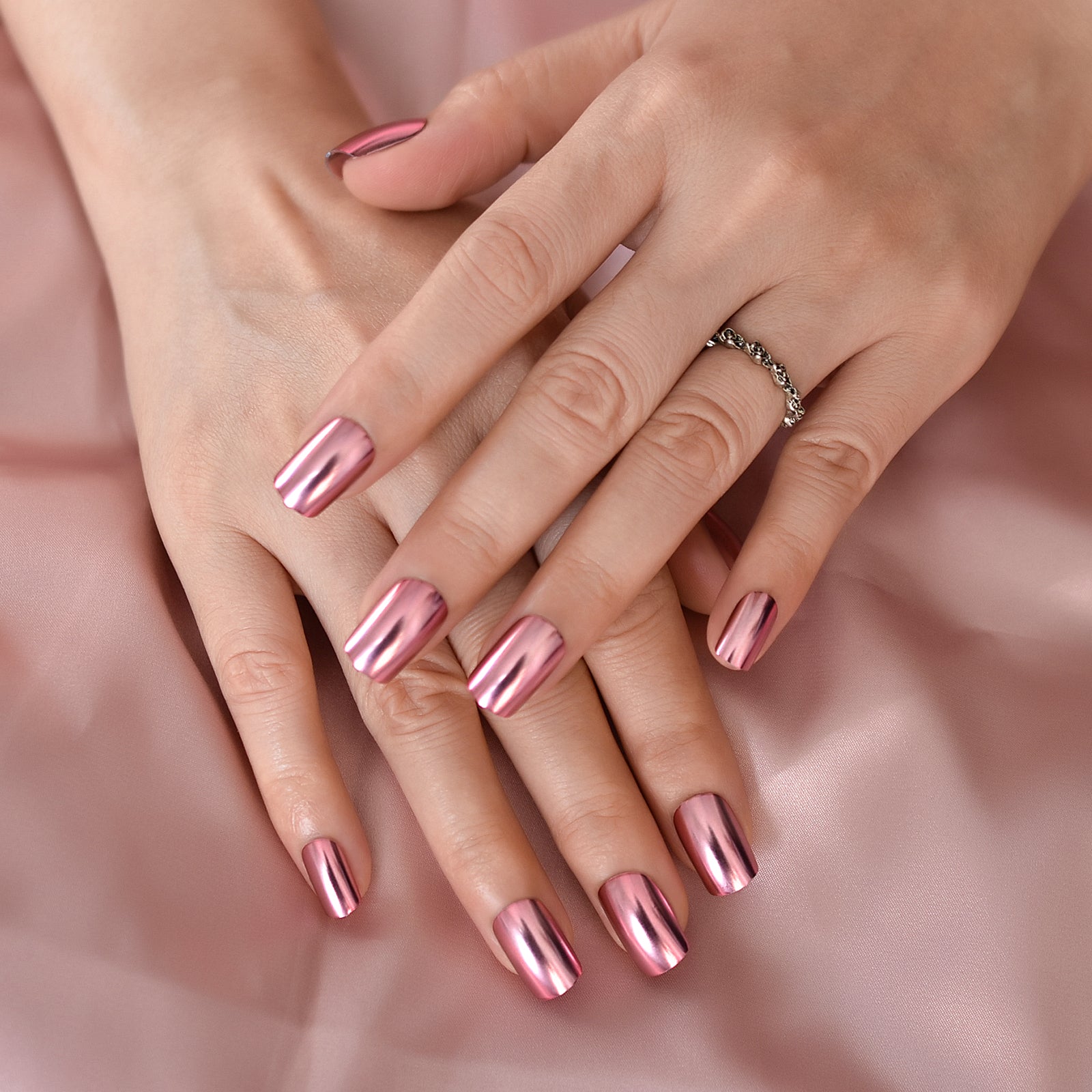 Chrome Pink - Short Square - Press on Nails