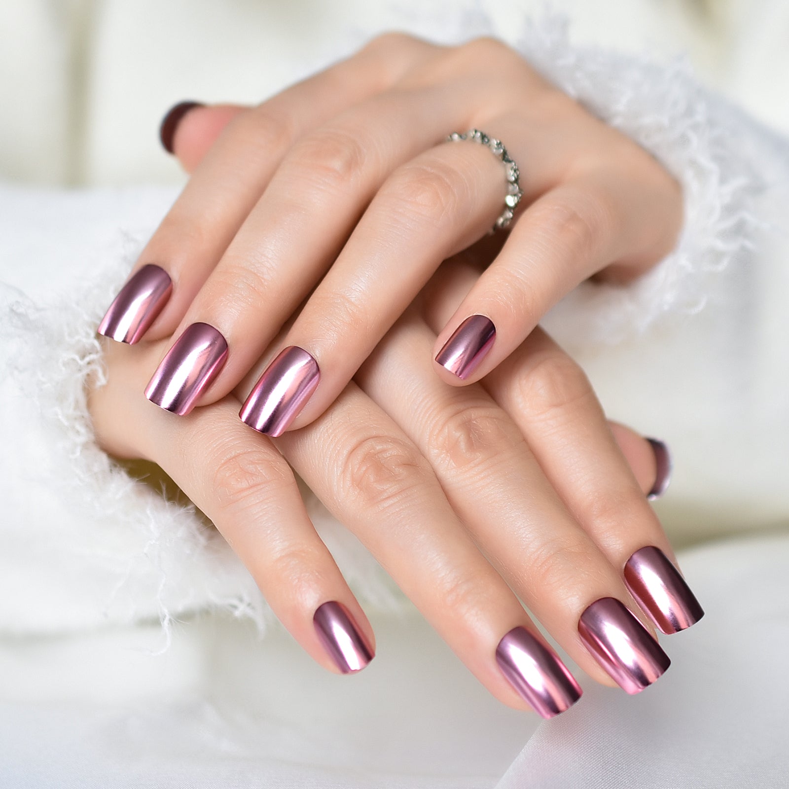 Chrome Pink - Short Square - Press on Nails
