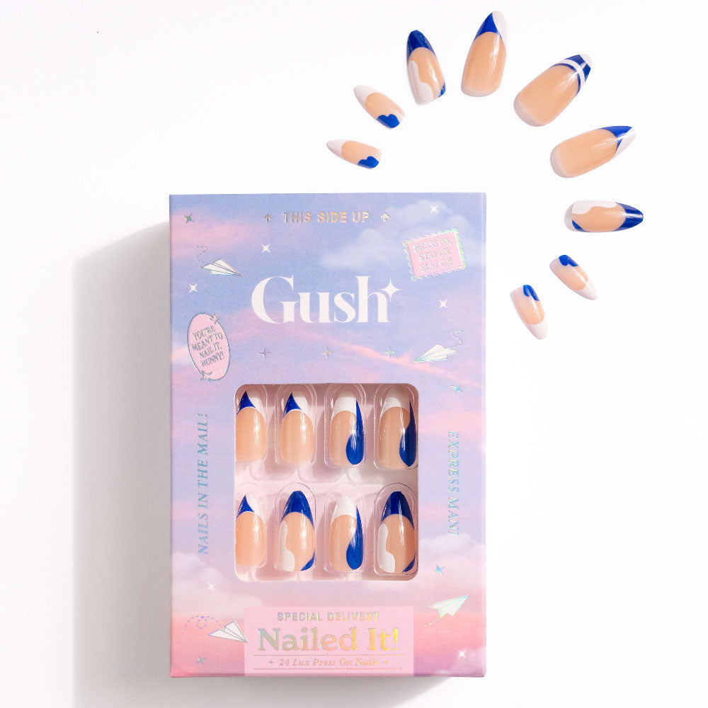 Abstract Blue Swirls - Long Almond - Press on Nails