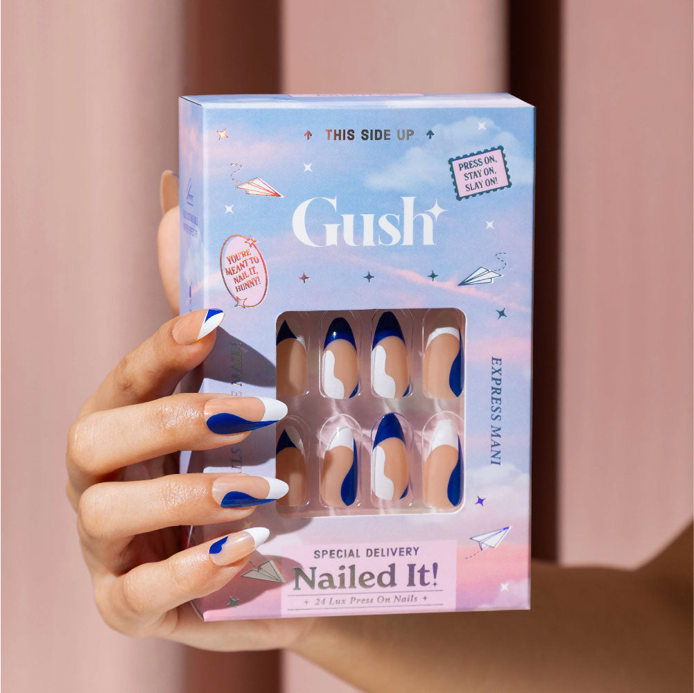 Abstract Blue Swirls - Long Almond - Press on Nails