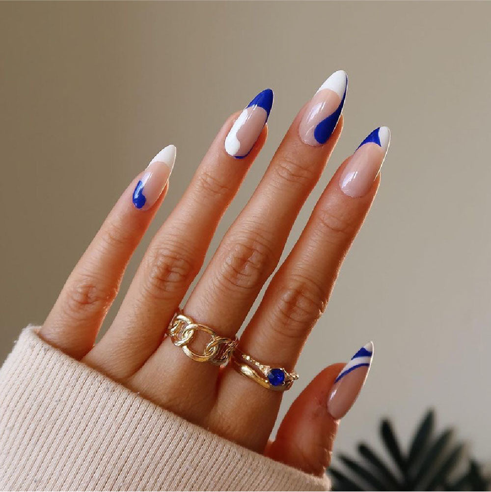 Abstract Blue Swirls - Long Almond - Press on Nails