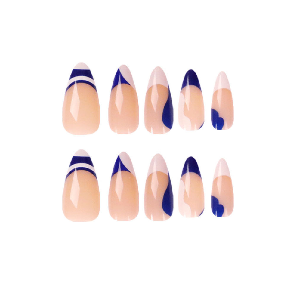 Abstract Blue Swirls - Long Almond - Press on Nails