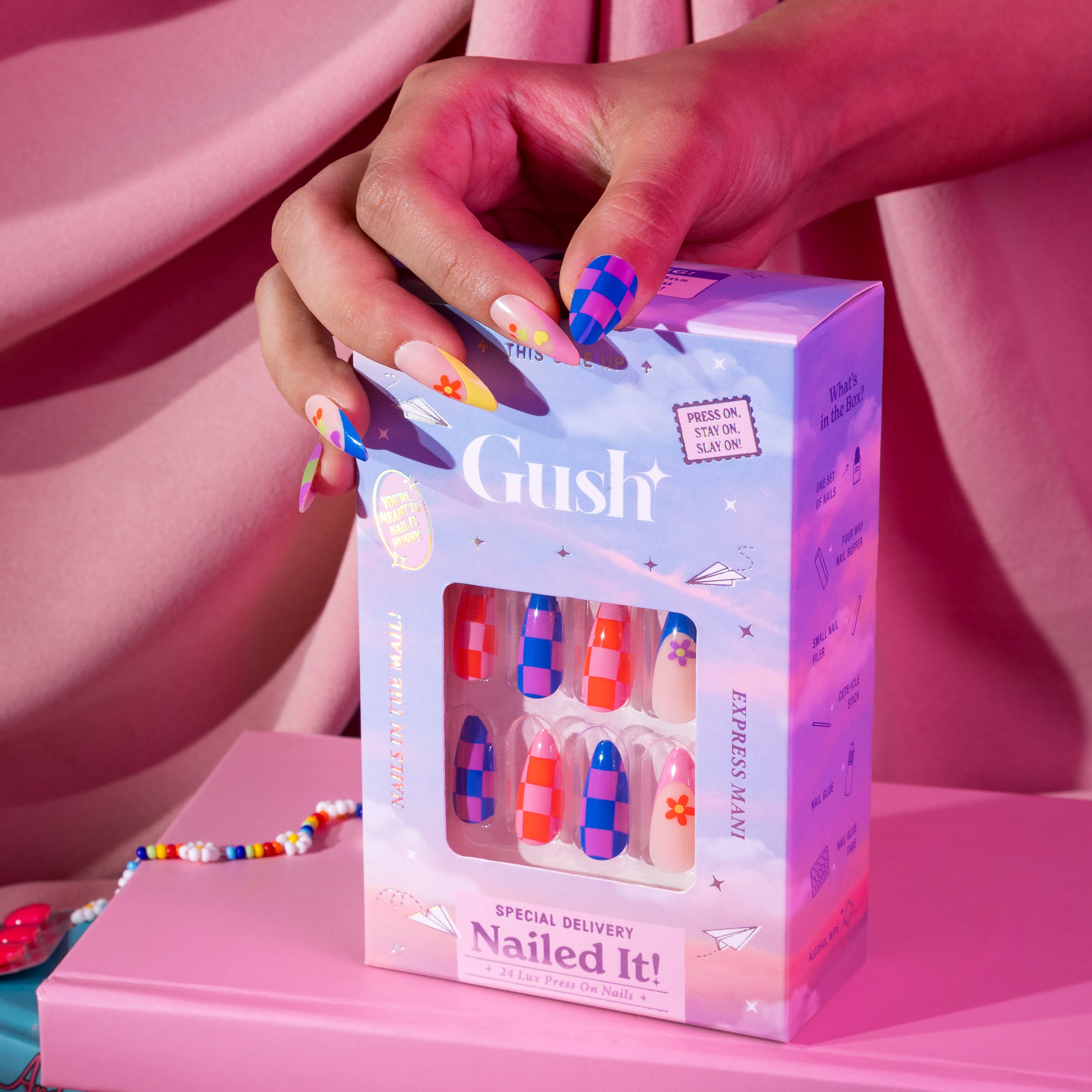 Colour Play, Abstract with Nail Glue + Nail Glue Sticker | Long, Almond Press-On Nails