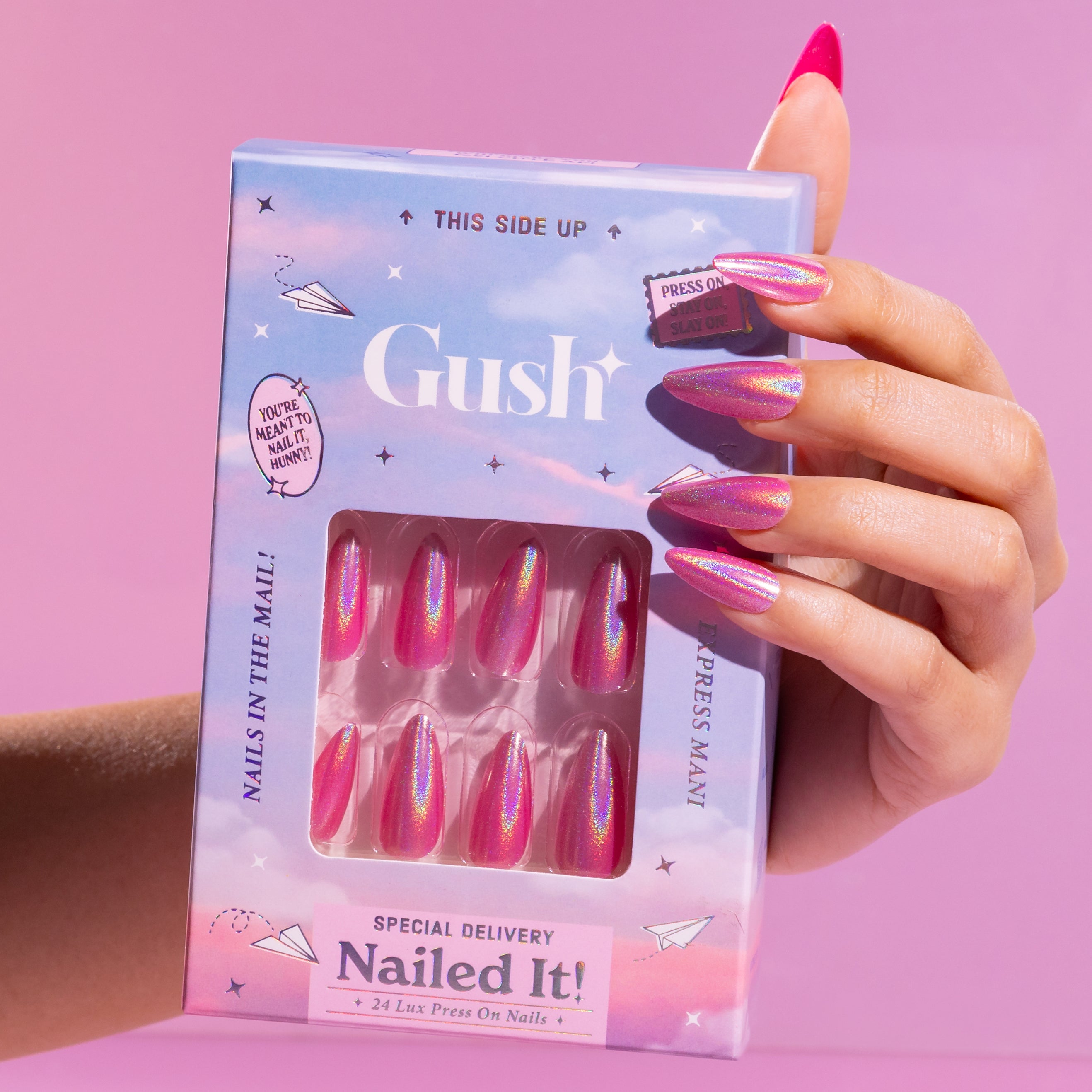 Barbie Pink Chrome - Medium Almond - Press on Nails