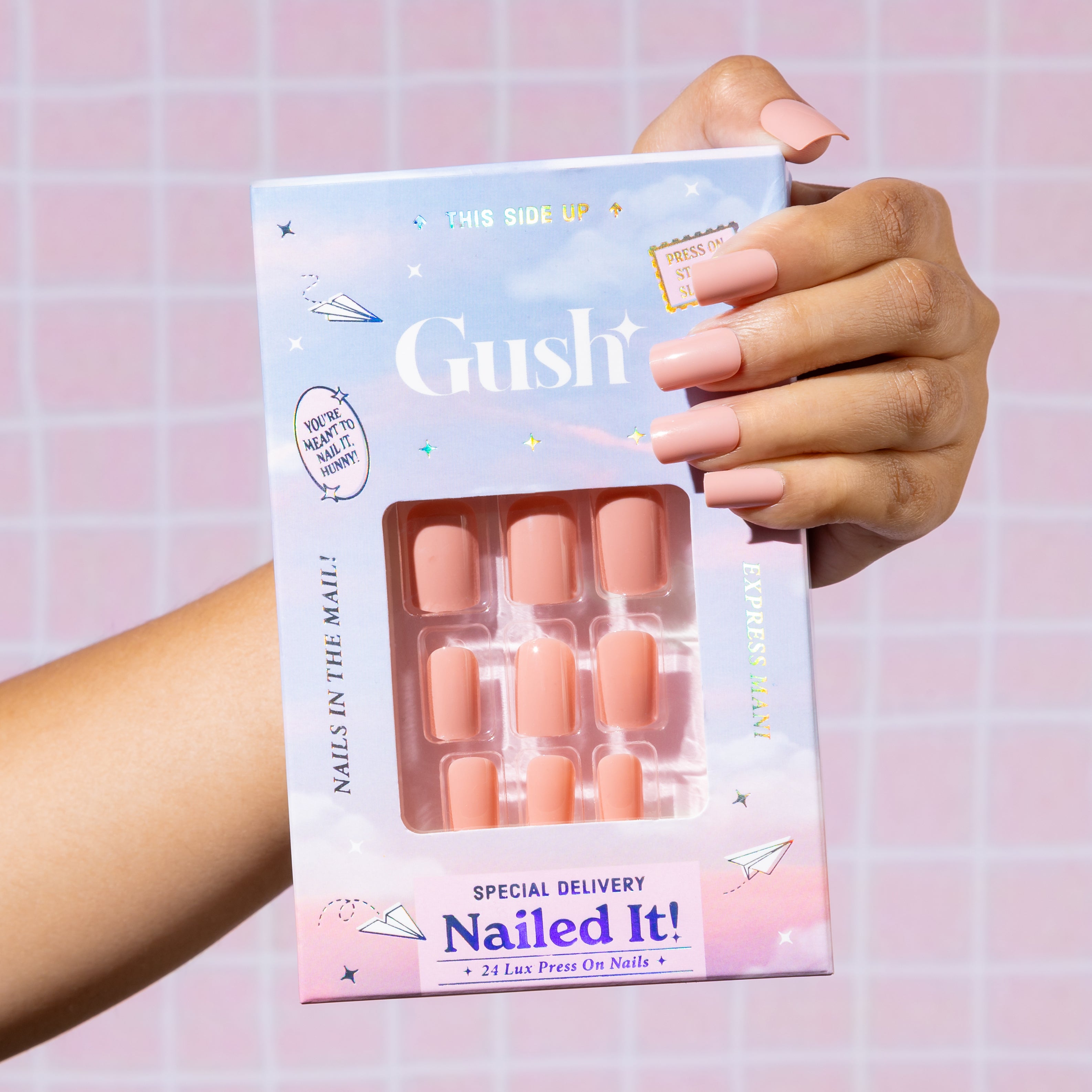 Natural Nude with Nail Glue + Nail Glue Sticker | Medium, Square Press-On Nails