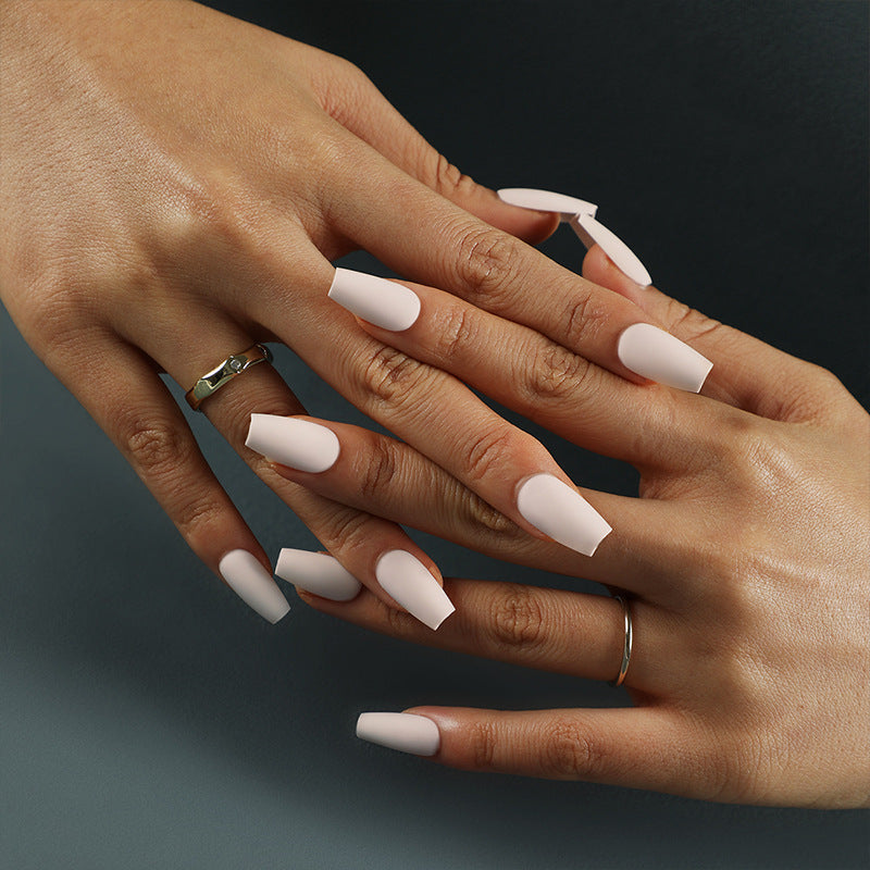 White Lies, Matte with Nail Glue + Nail Glue Sticker | Long, Coffin Press-On Nails