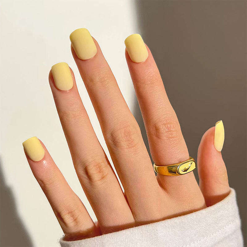 Yummy Yellow, Matte with Nail Glue + Nail Glue Sticker | Short, Square Press-On Nails