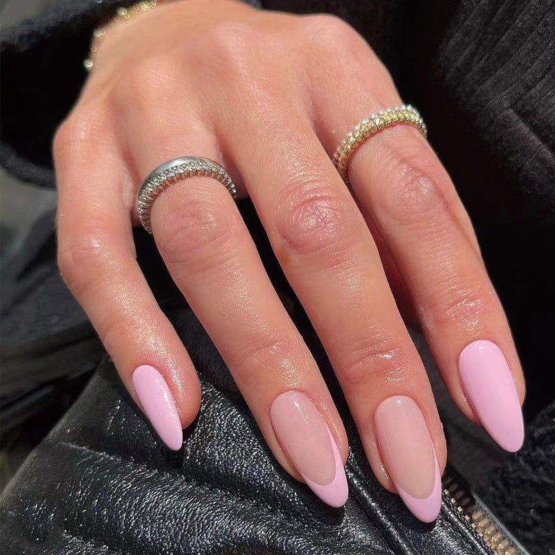 French Pink Tips - Long Almond - Press on Nails