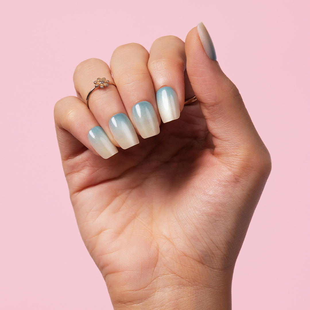 Ocean, Cat Eye with Nail Glue + Nail Glue Sticker | Medium, Square Press-On Nails